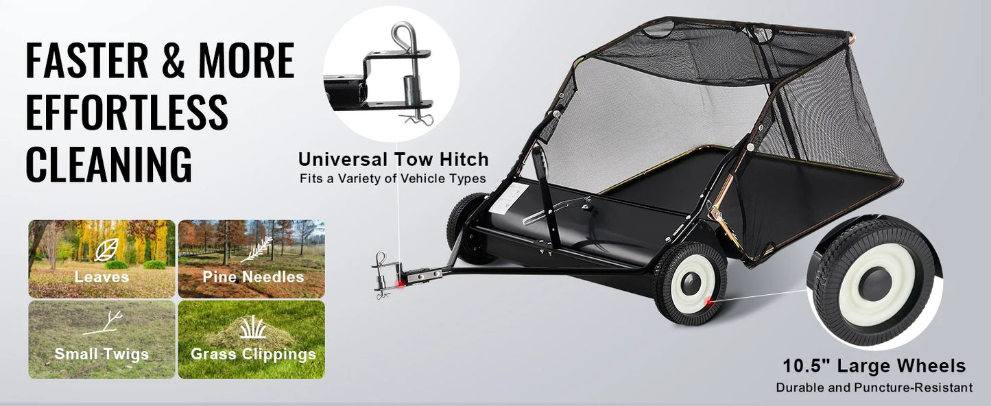 SucceBuy 42-inch Lawn Sweeper Tow Behind 12 cu.ft.Heavy Duty Leaf Grass Collector Adjustable Height for Picking Up Debris Grass