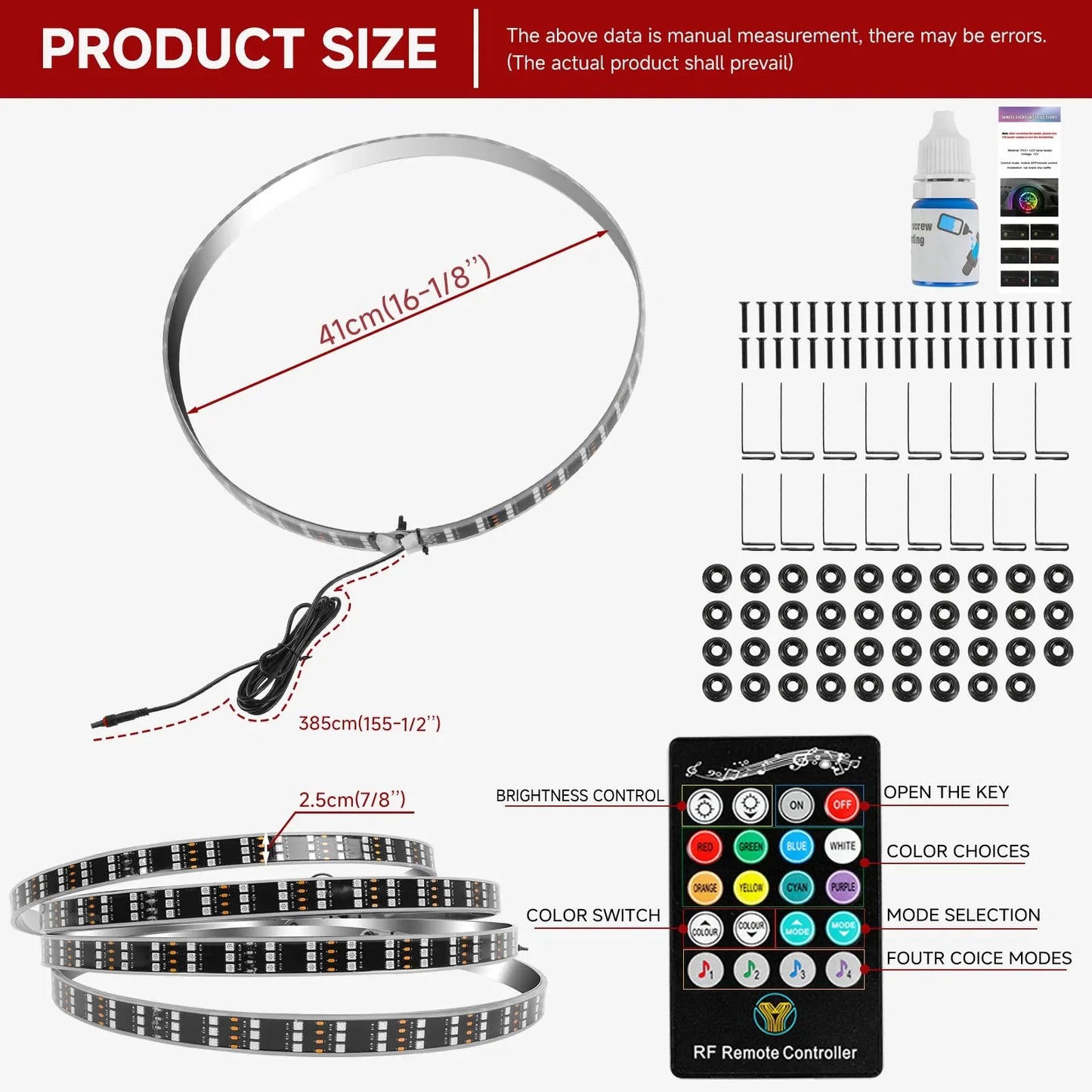 RGB Car Hub Lamp Kit With Waterproof LED Strip Lights