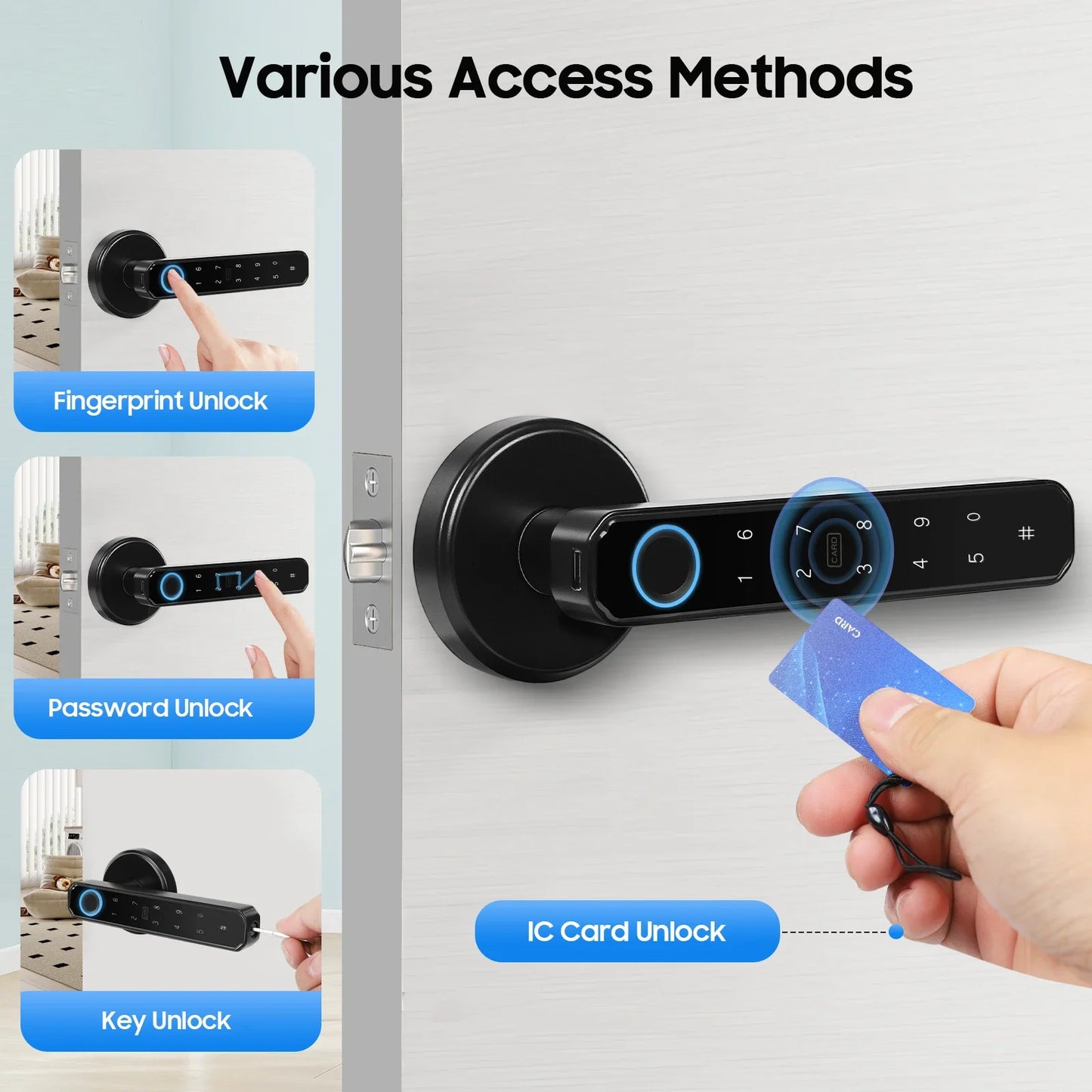 Smart Door Lock 4In1 Fingerprint Password IC Card Key