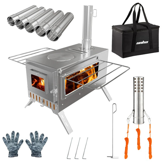 Wood Burning Tent Stove Portable With Stainless Chimney Pipes For Outdoors