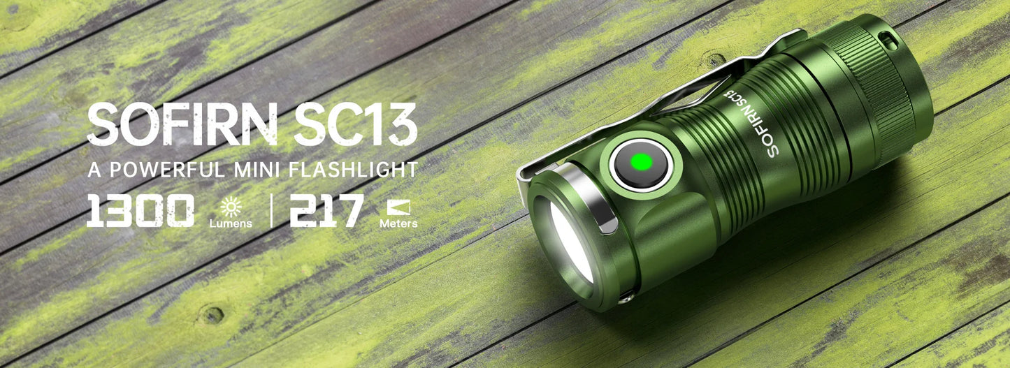 SOFIRN SC13 Mini Flashlight Black Green 519A/SST40 LED 1300lm Tactical 18350 6000K Keychain Emergency Torch