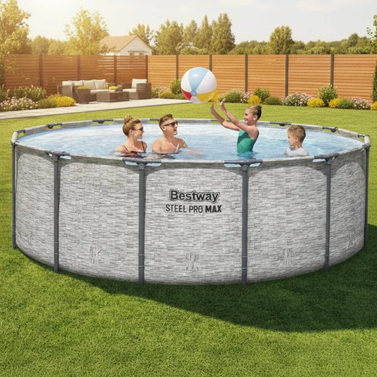 Steel Pro MAX 14' x 48" Above Ground Pool, Round Metal Frame Outdoor Swimming Pool Set with Filter Pump, Ladder, and, Custom