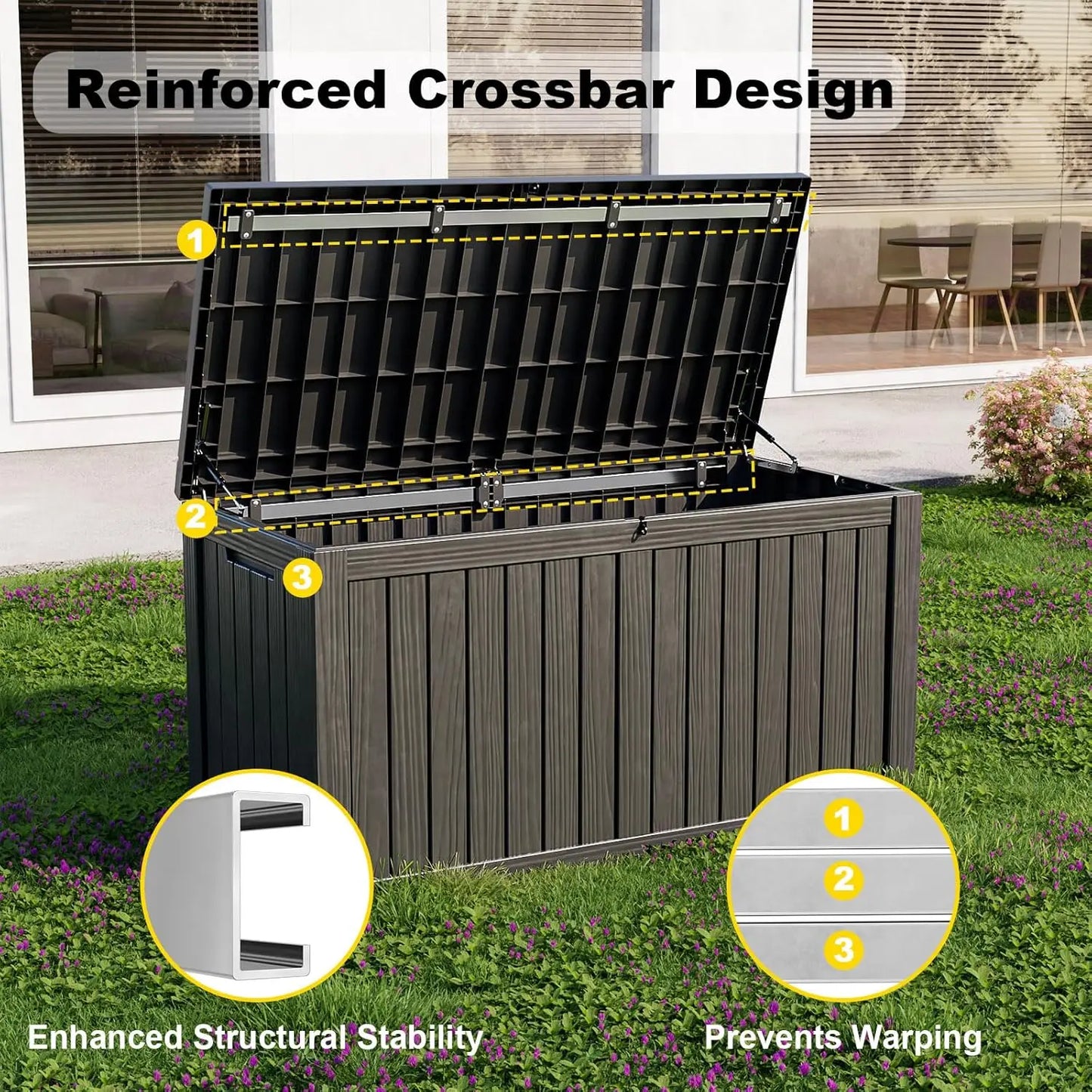 180 Gallon Waterproof Outdoor Storage Box, Lockable Deck Chest for Patio Cushions & Garden Tools, UV-Resistant