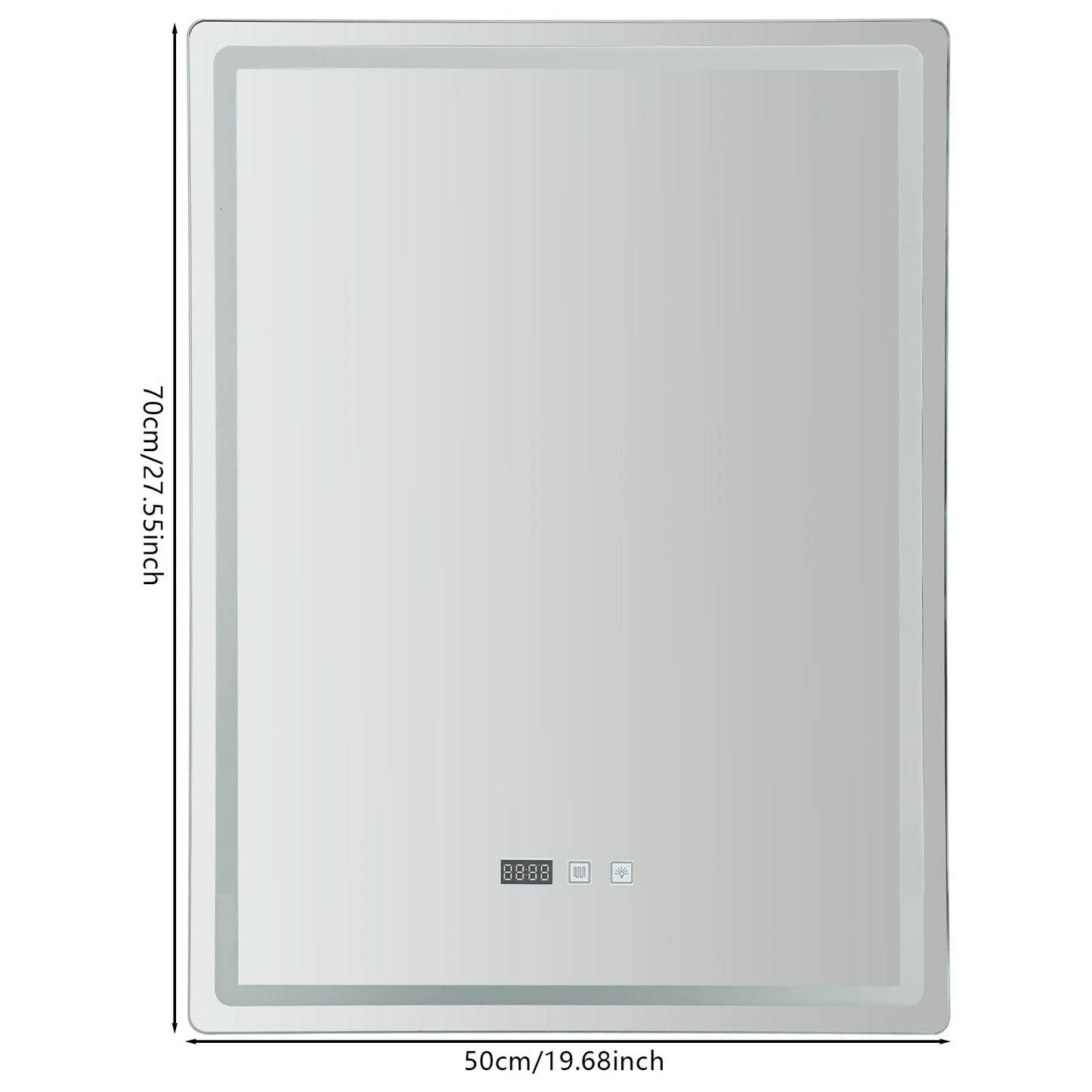 Tri-Color Dimmable LED Bathroom Mirror with Display Demist Touch IP54 Waterproof Wall Mounted Rectangle Makeup Mirror 3 size
