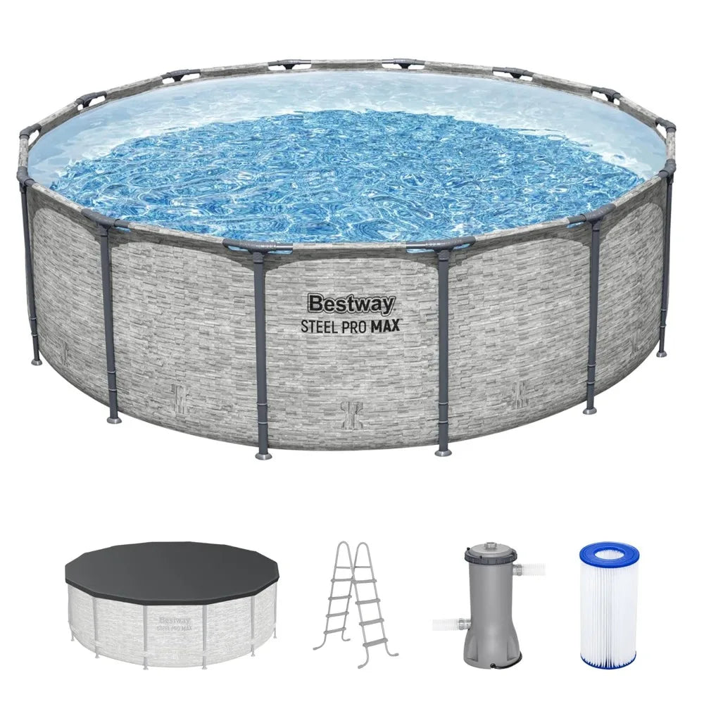 Steel Pro MAX 14' x 48" Above Ground Pool, Round Metal Frame Outdoor Swimming Pool Set with Filter Pump, Ladder, and, Custom