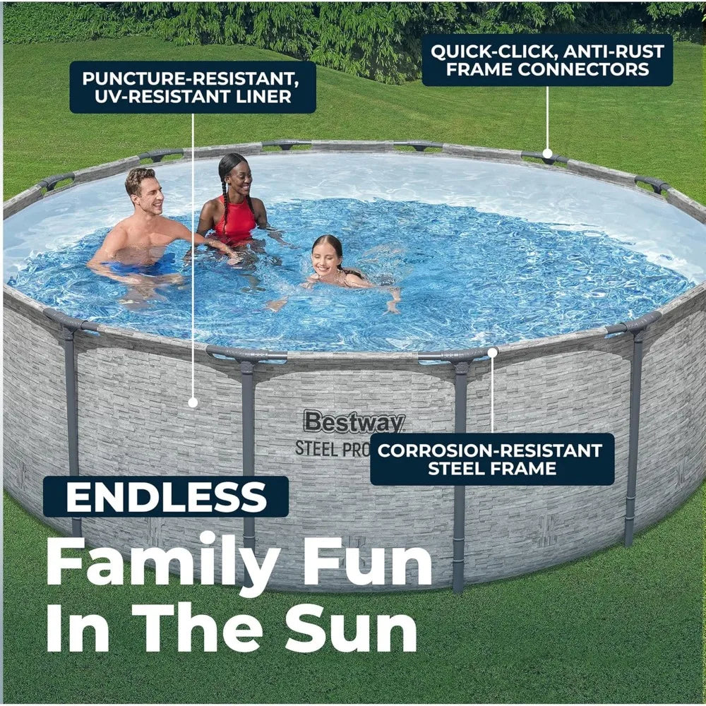 Steel Pro MAX 14' x 48" Above Ground Pool, Round Metal Frame Outdoor Swimming Pool Set with Filter Pump, Ladder, and, Custom
