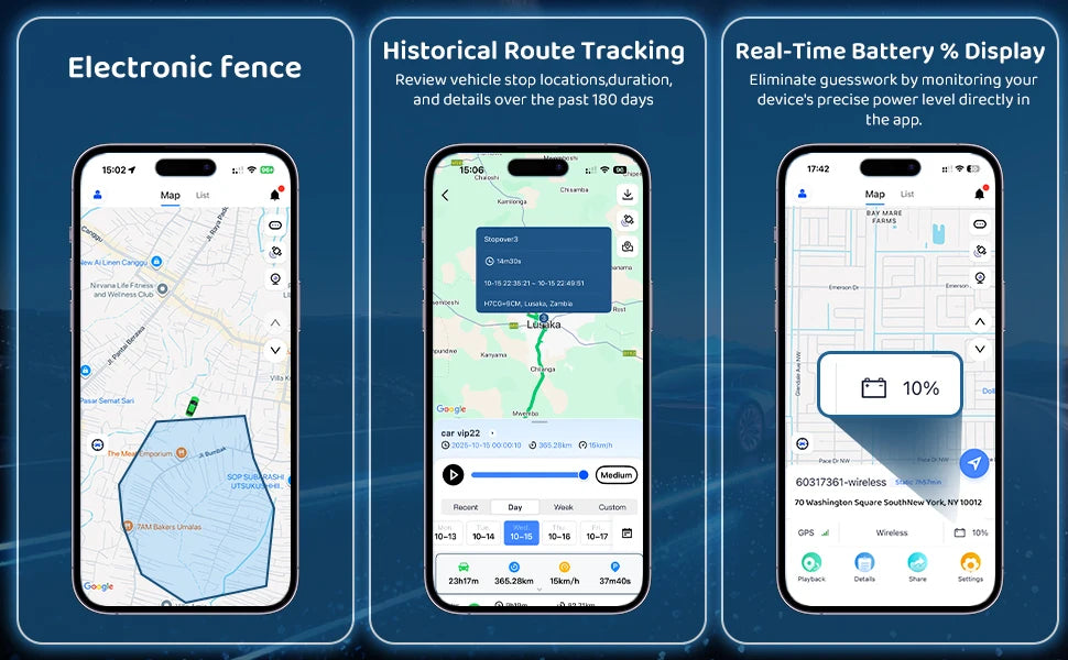 Wireless Car GPS Tracker Anti-Theft, Global Real-Time Vehicle Tracking with IoT SIM, Geo-Fence & Vibration Alarm, 15+ Days