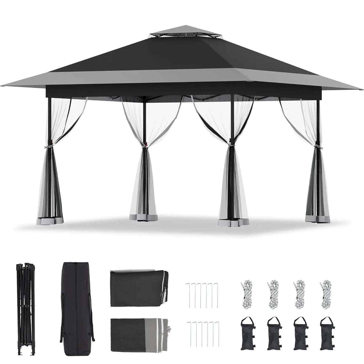 13x13 Pop Up Gazebo with Mosquito Netting, Easy 1-Person Setup, Water-Resistant Backyard Canopy for Family Patio, Customized