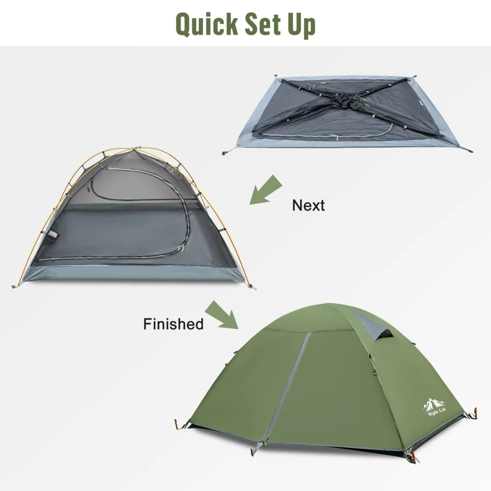 Night Cat Two-Person Backpacking Tent Waterproof With Aluminum Poles