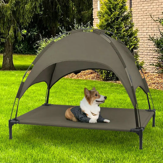 Outdoor Canopy Raised Dog Bed Cot With Removable Shade Tent