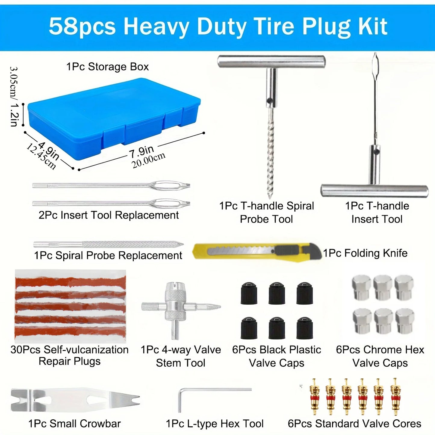 34/58pcs Auto Tire Repair Set Puncture Repair Tools Car Van Motorcycle Bike Emergency Heavy Duty Tubeless Tire Repair Rivet Set