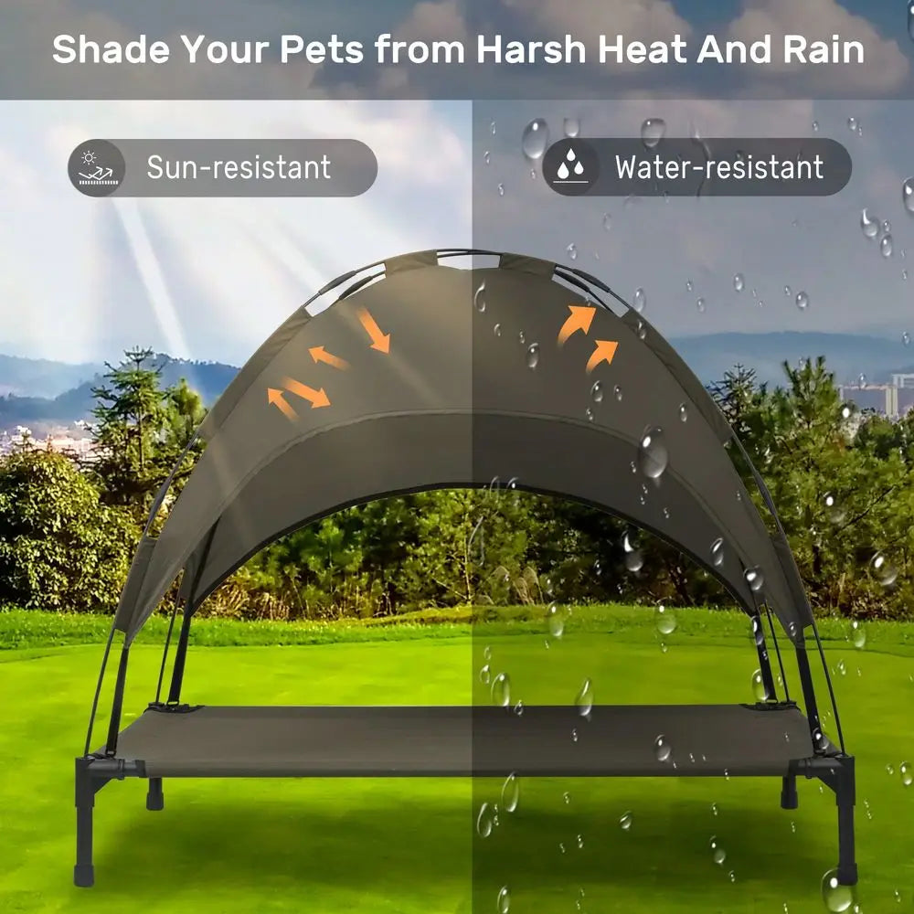 Outdoor Canopy Raised Dog Bed Cot With Removable Shade Tent