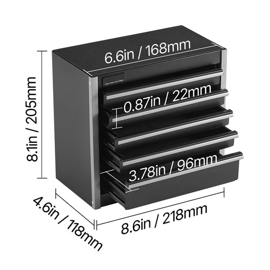 SucceBuy 5-Drawer 8.6in Metal Tool Box Red/Black Portable Small Tool Chest with PP Feet Pads for Garage Workshop Tools Storage