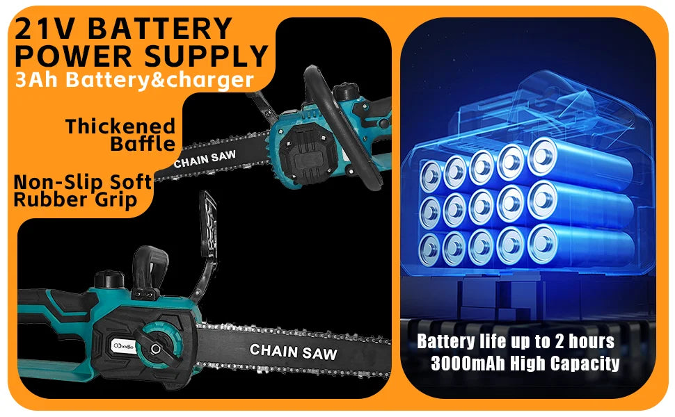 XYSD 12 in Electric Chainsaw Cordless, 21v ,2x3000mah Battery Handheld Chainsaw for Tree Trimming Electric Tree Trimmer Saw