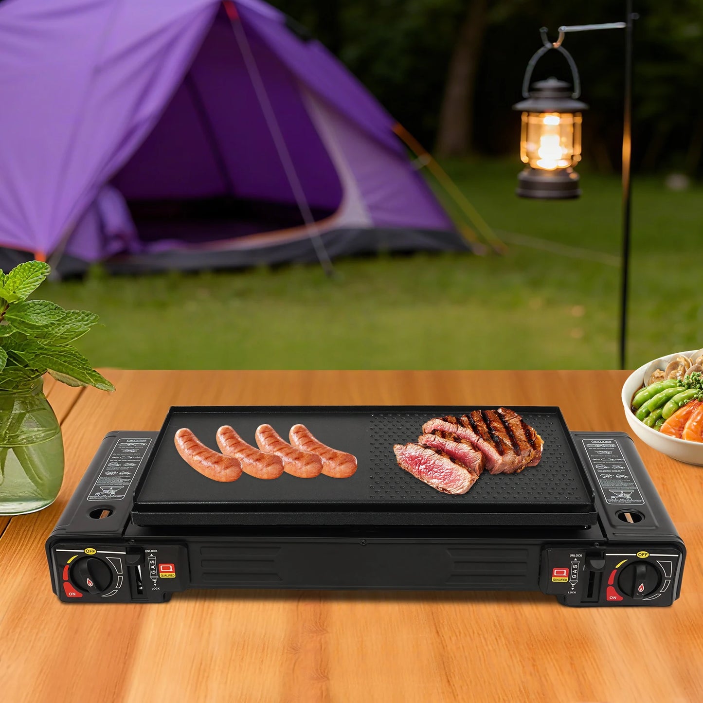2 Burners Portable Gas Stove with Piezo Ignition and Carrying Case 2x2500W High Power LPG/Butane for Camping Picnics Parties