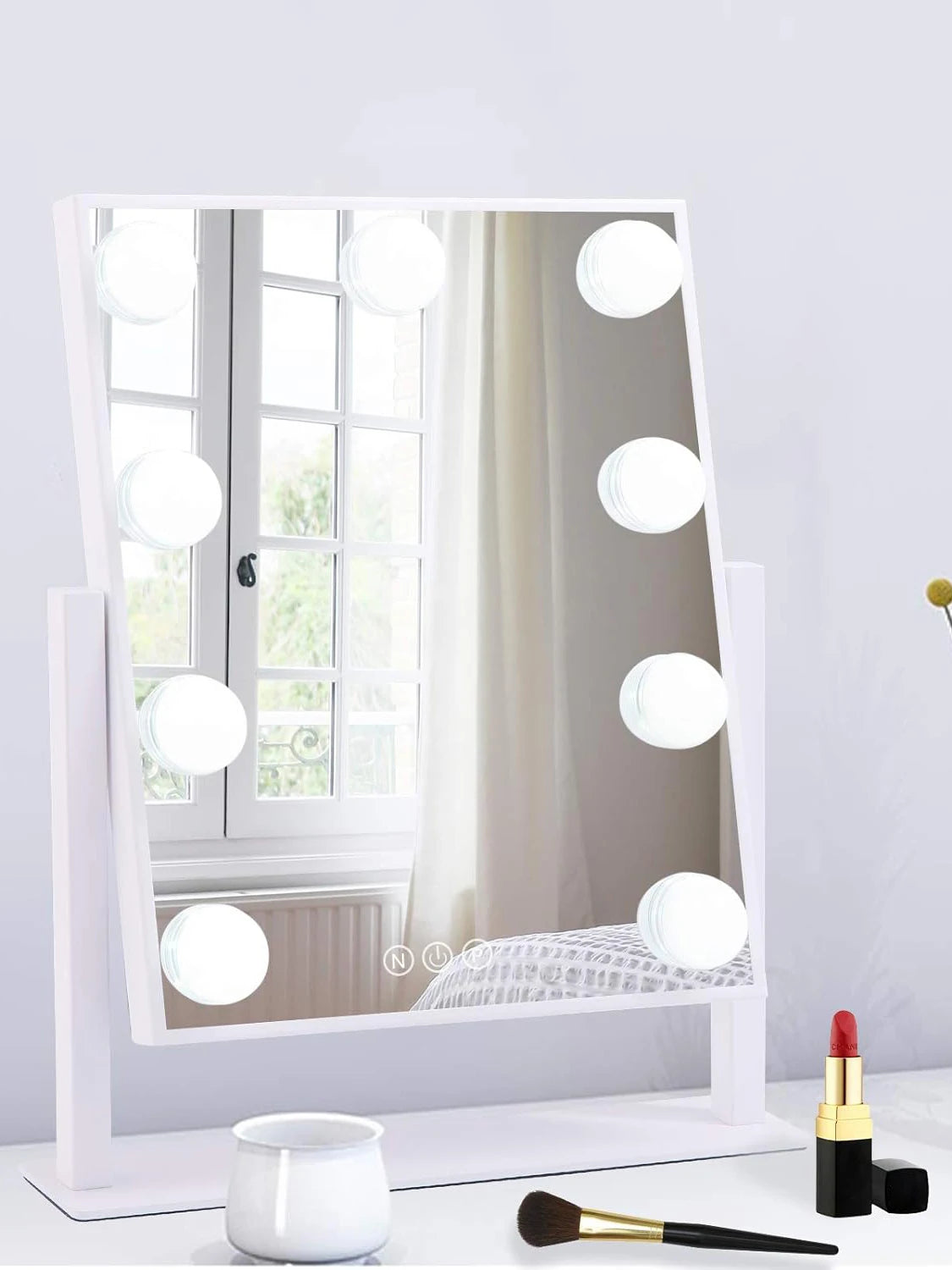 Vanity Mirror with Lights Hollywood Makeup Mirror with 9 LED Bulbs 3 Color Lighting 360°Rotation for Dressing Room & Bedroom
