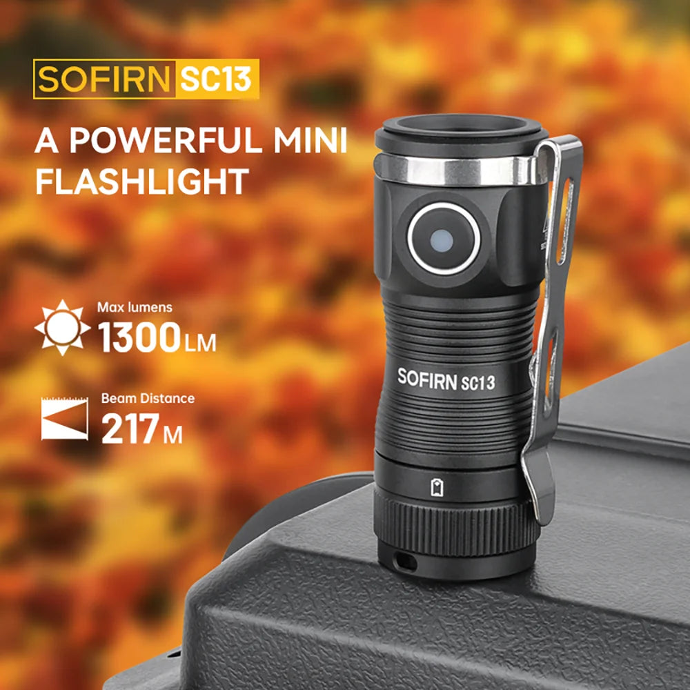 SOFIRN SC13 Mini Flashlight Black Green 519A/SST40 LED 1300lm Tactical 18350 6000K Keychain Emergency Torch