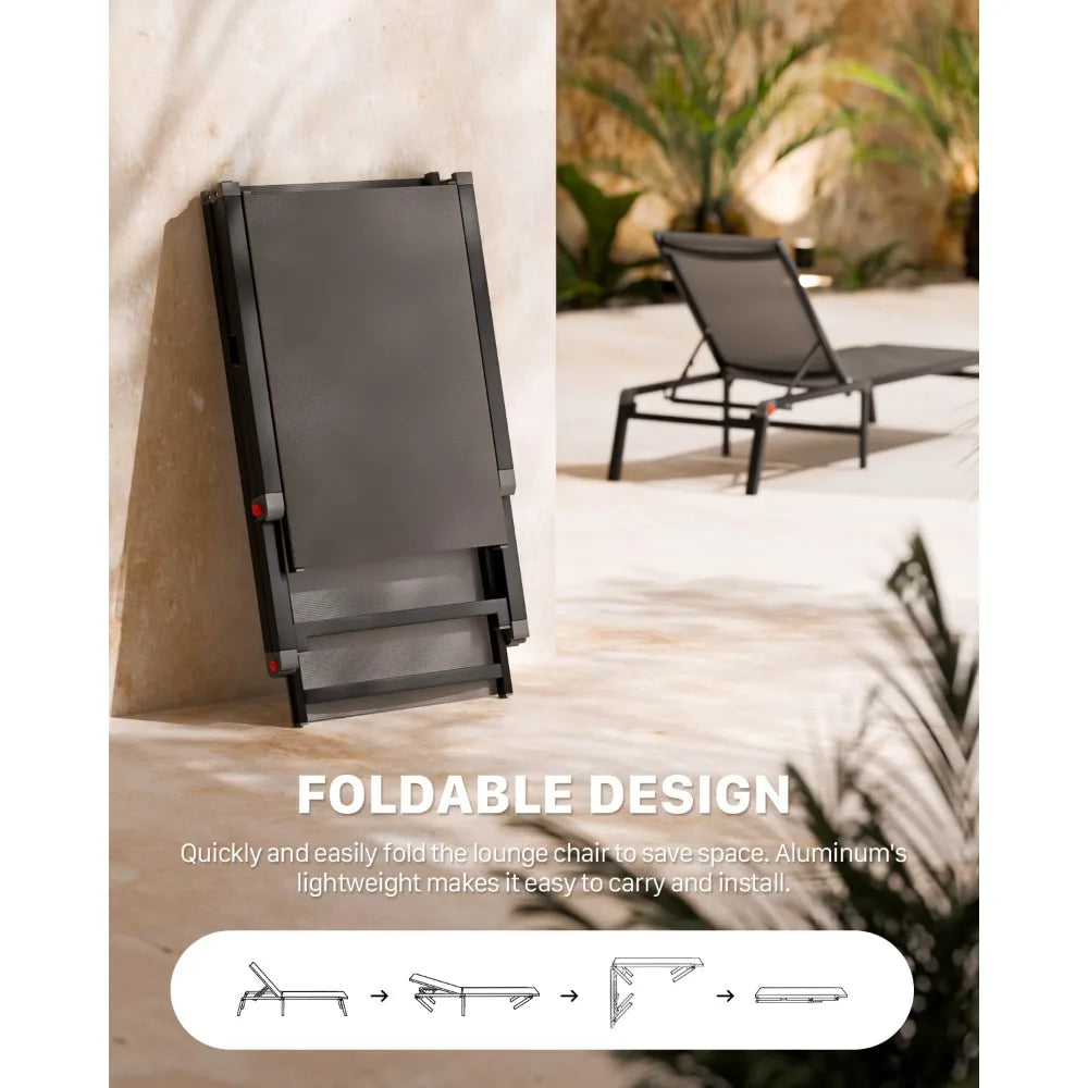Adjustable Aluminum Chaise Lounge Chair Outdoor Metal Deck Lounger 5-Position Recliner Foldable Pool Chase Customized
