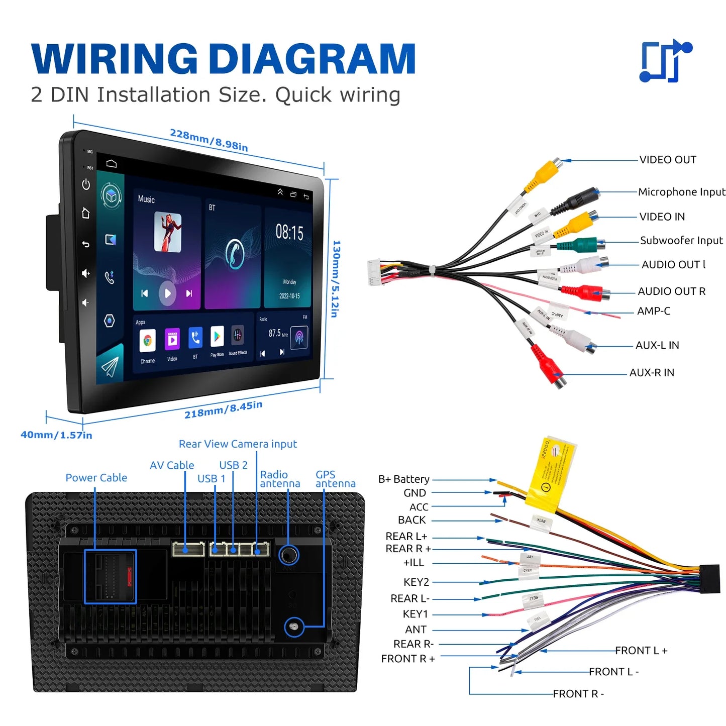 ESSGOO Android Auto Wireless CarPlay Car Stereo With GPS MP5