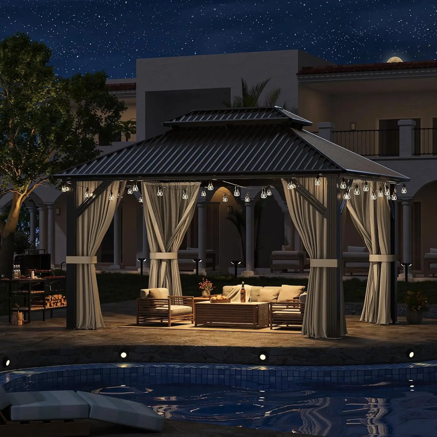 10'x12' Gazebo Hardtop Gazebo, Aluminum Frame Pergola with Double Galvanized Steel Roof, Permanent Outdoor Metal, Customized