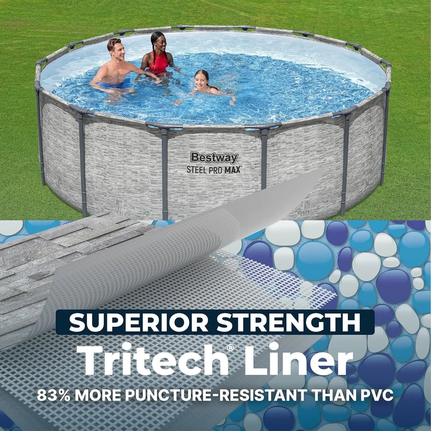 Steel Pro MAX 14' x 48" Above Ground Pool, Round Metal Frame Outdoor Swimming Pool Set with Filter Pump, Ladder, and, Custom