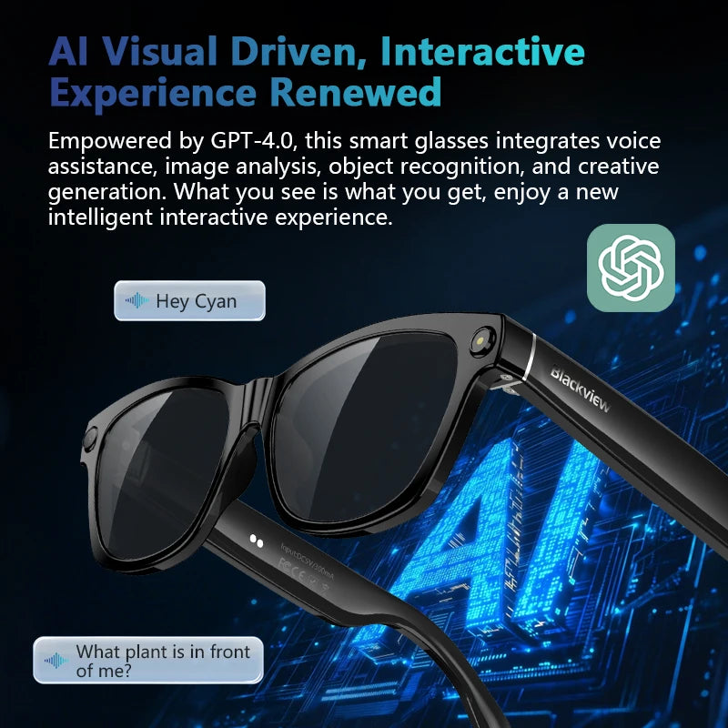 Blackview BV100 AI Smart glasses 800W Pixels 2K HD Camera Bluetooth Call Voice Assistant Translation Speakers&Mic Sunglasses