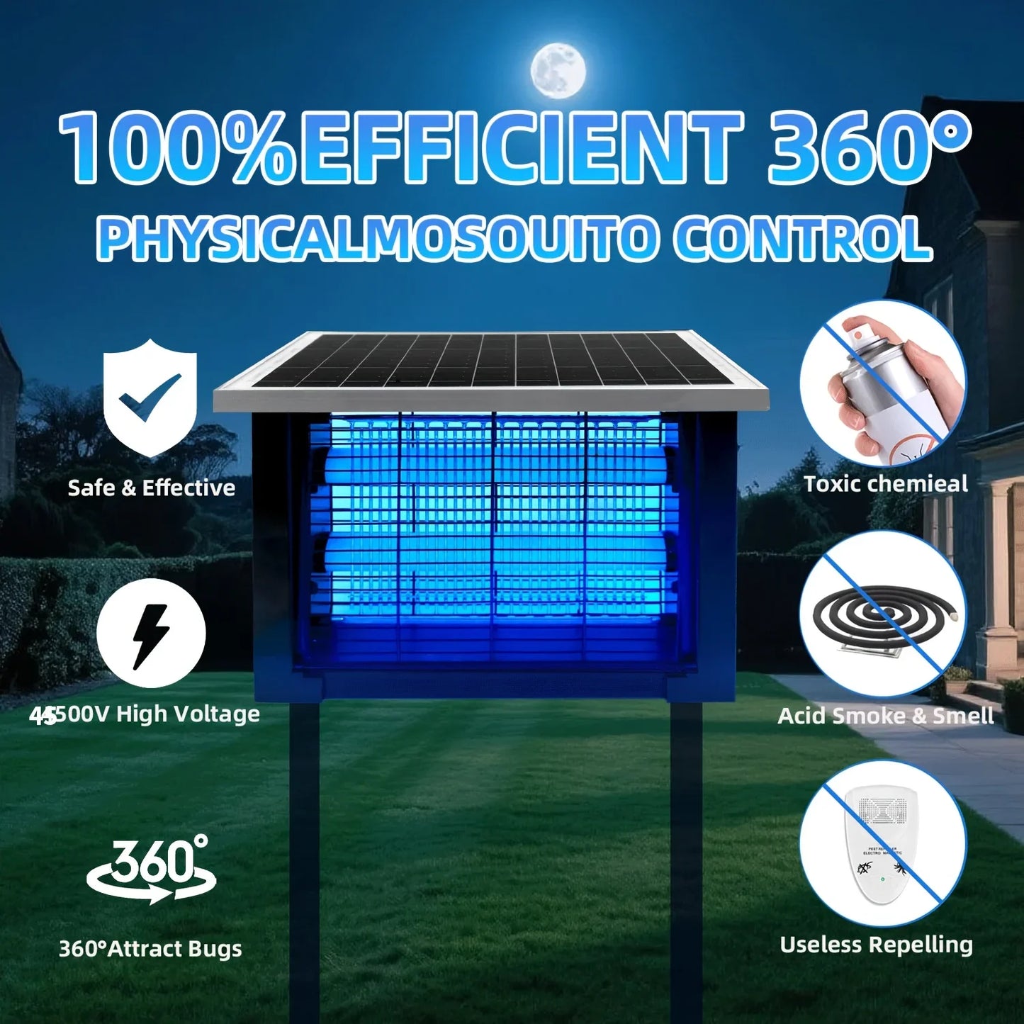 Powerful Solar Bug Zapper Outdoor for 2000 sq.ft, Poartable Rechargeable Mosquito Zapper with High Powered