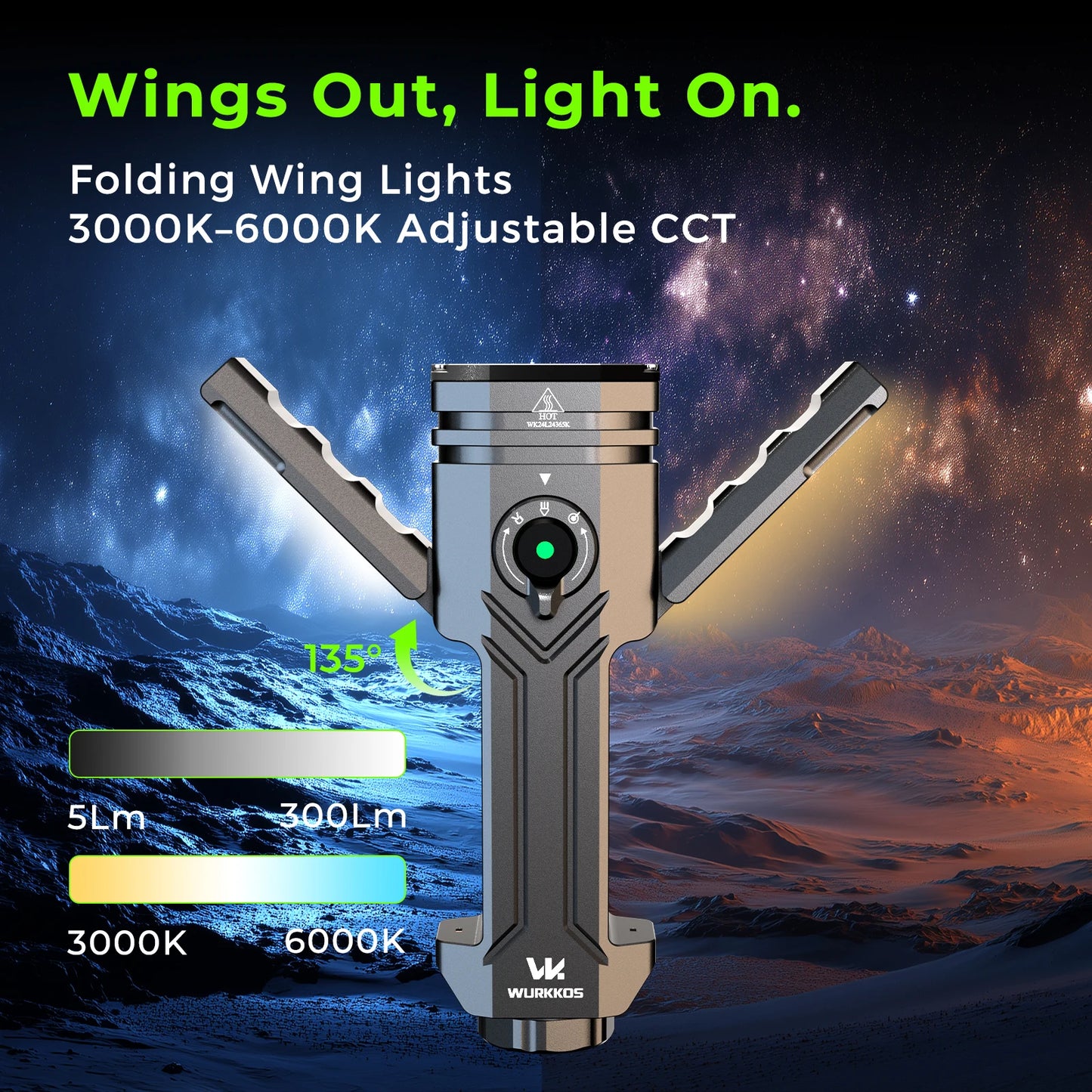 Wurkkos HD02 LED Work Light USB 3200 Lumens Folding Lantern Rechargeable Magnetic Flashlight Camping Emergency Car Repair