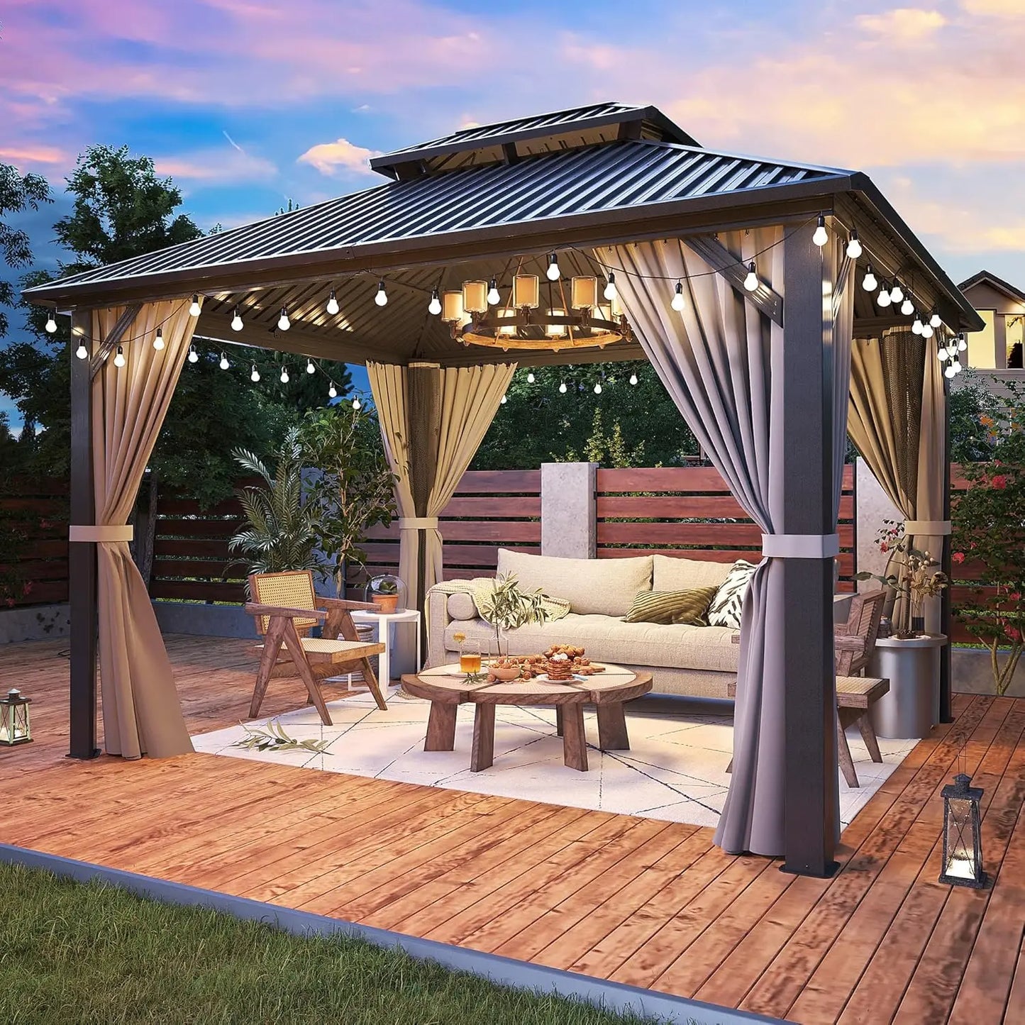 10'x12' Gazebo Hardtop Gazebo, Aluminum Frame Pergola with Double Galvanized Steel Roof, Permanent Outdoor Metal, Customized
