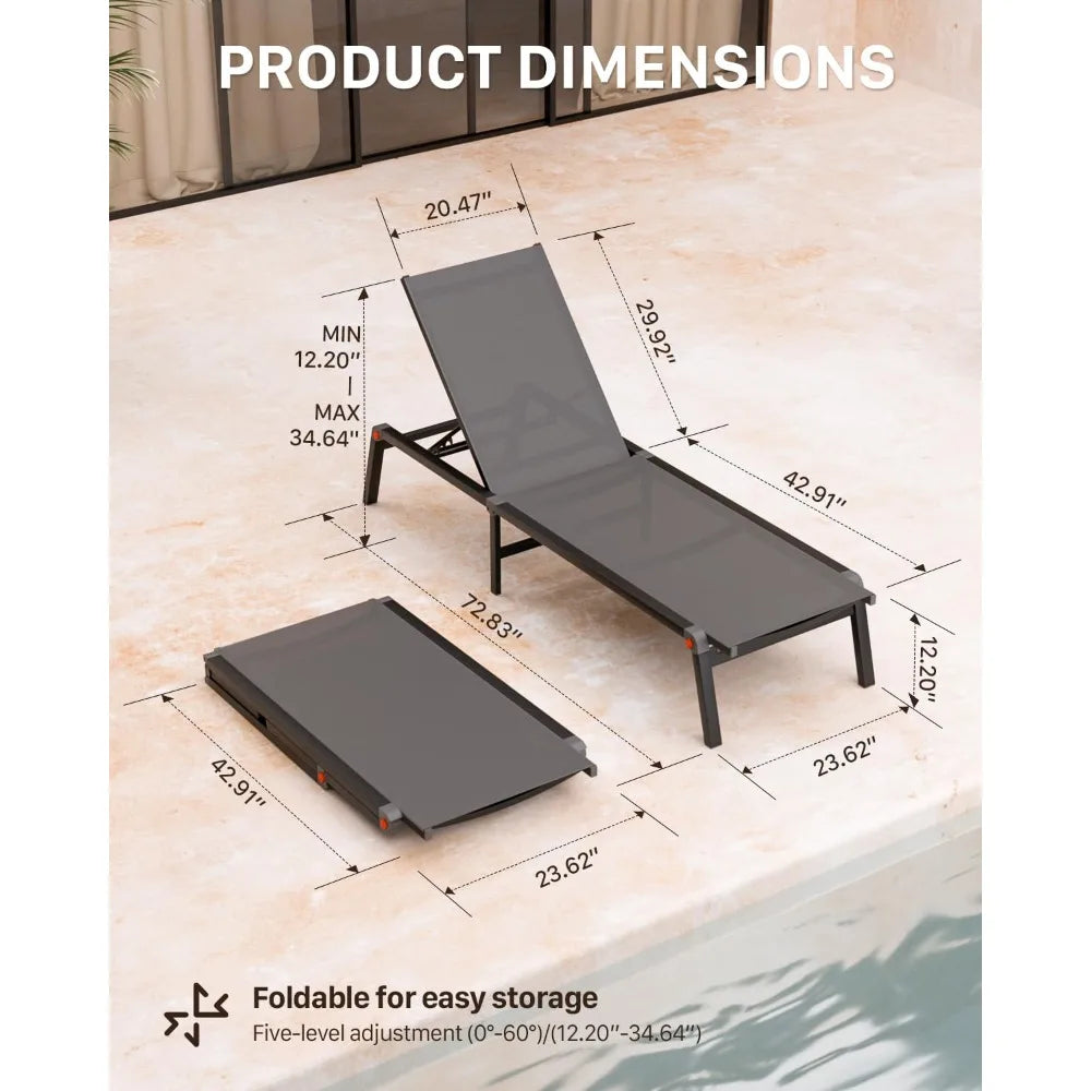 Adjustable Aluminum Chaise Lounge Chair Outdoor Metal Deck Lounger 5-Position Recliner Foldable Pool Chase Customized