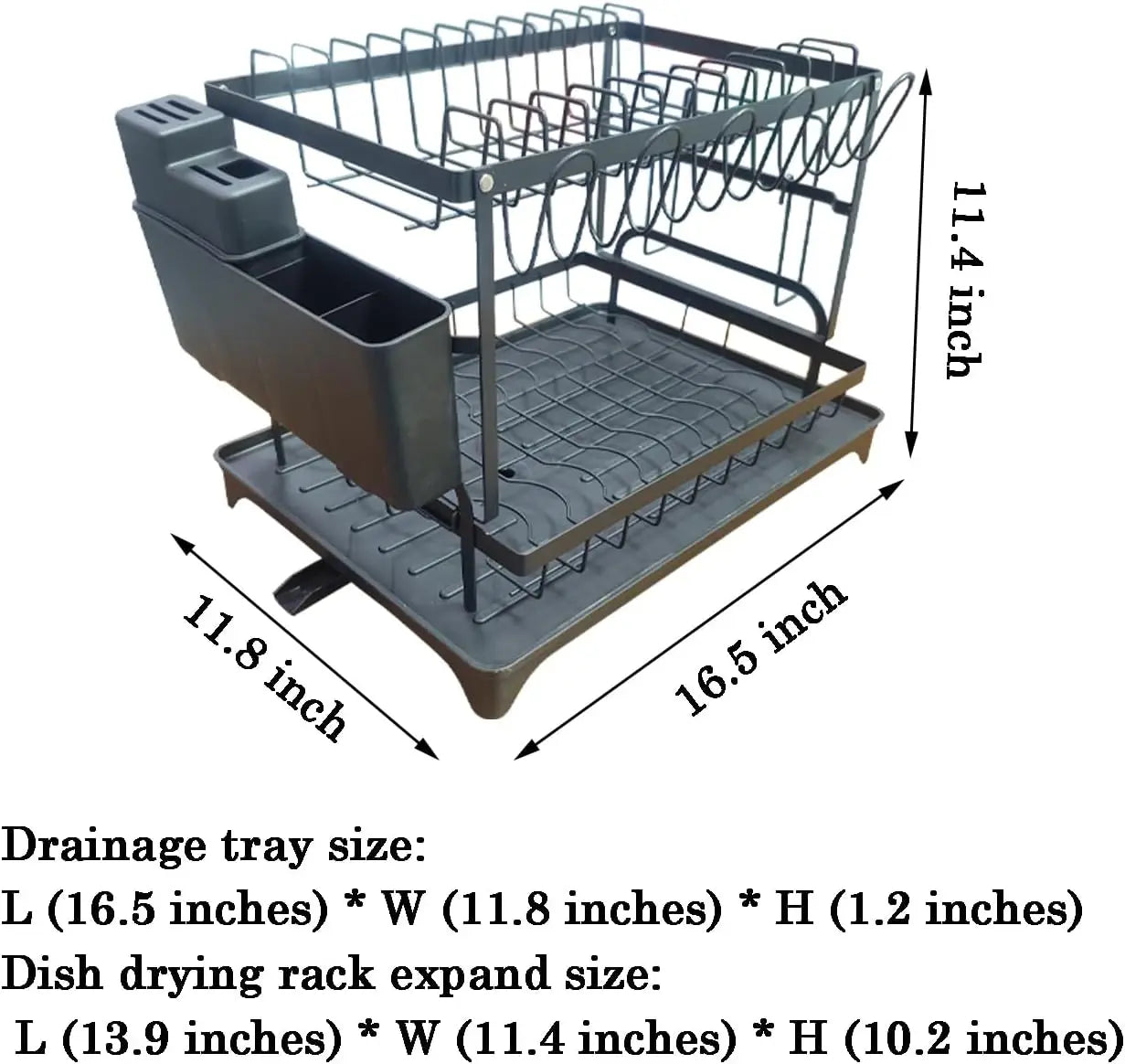 Kitchen Utensil Drying Rack with Drainage Tray, 2 Tier Detachable Dish Rack for Kitchen Counter, Large Capacity Dish Drainer Org