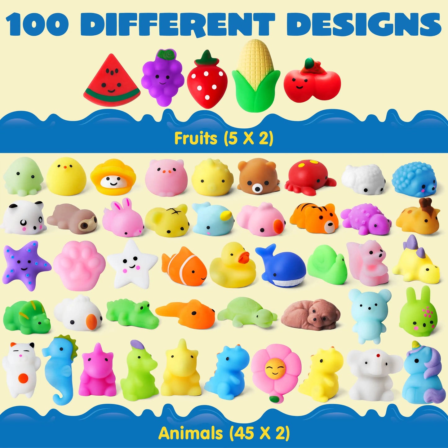 Joyfy 100 Pack Mini Mochi Squishies for Stress Relief and Fidget Toys
