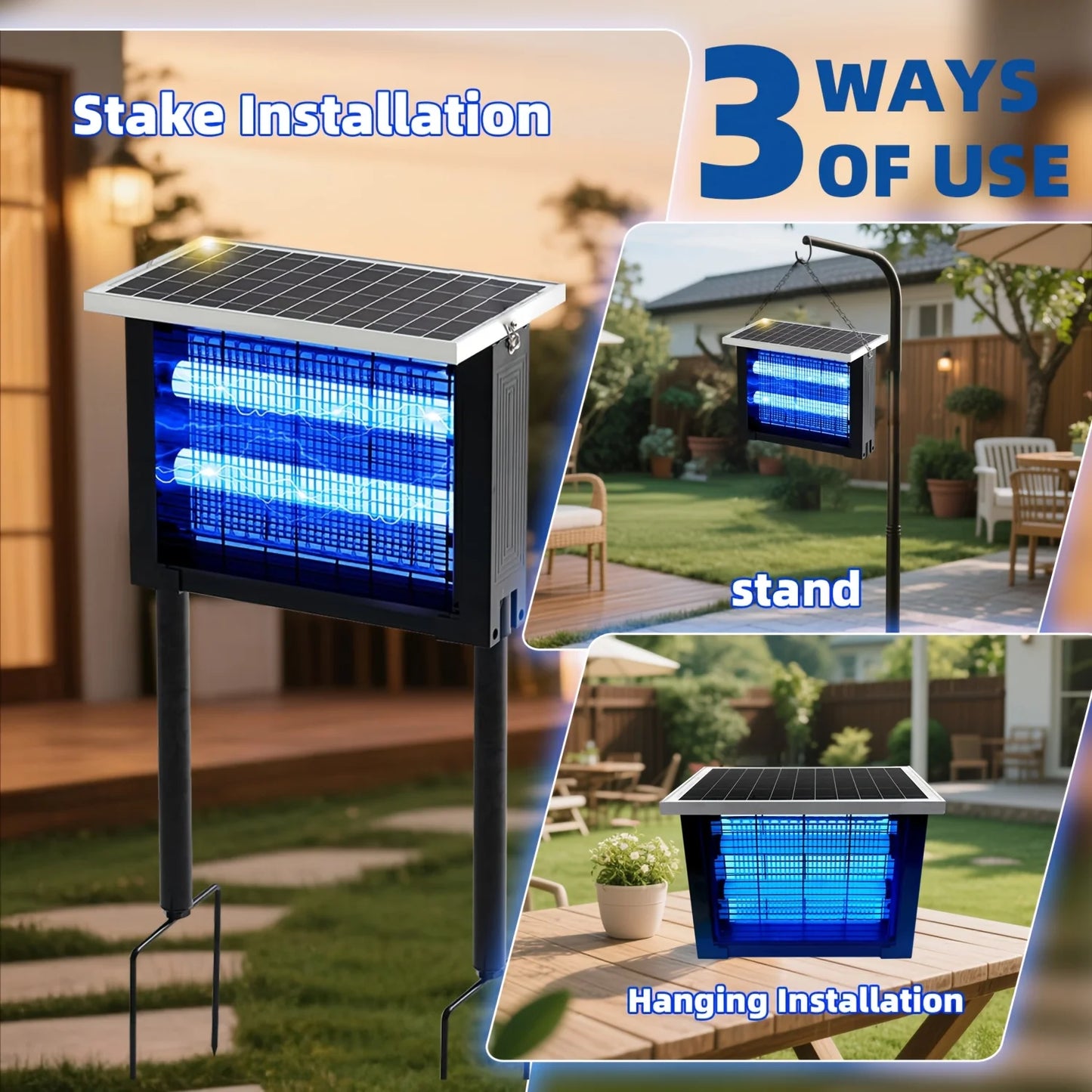 Powerful Solar Bug Zapper Outdoor for 2000 sq.ft, Poartable Rechargeable Mosquito Zapper with High Powered