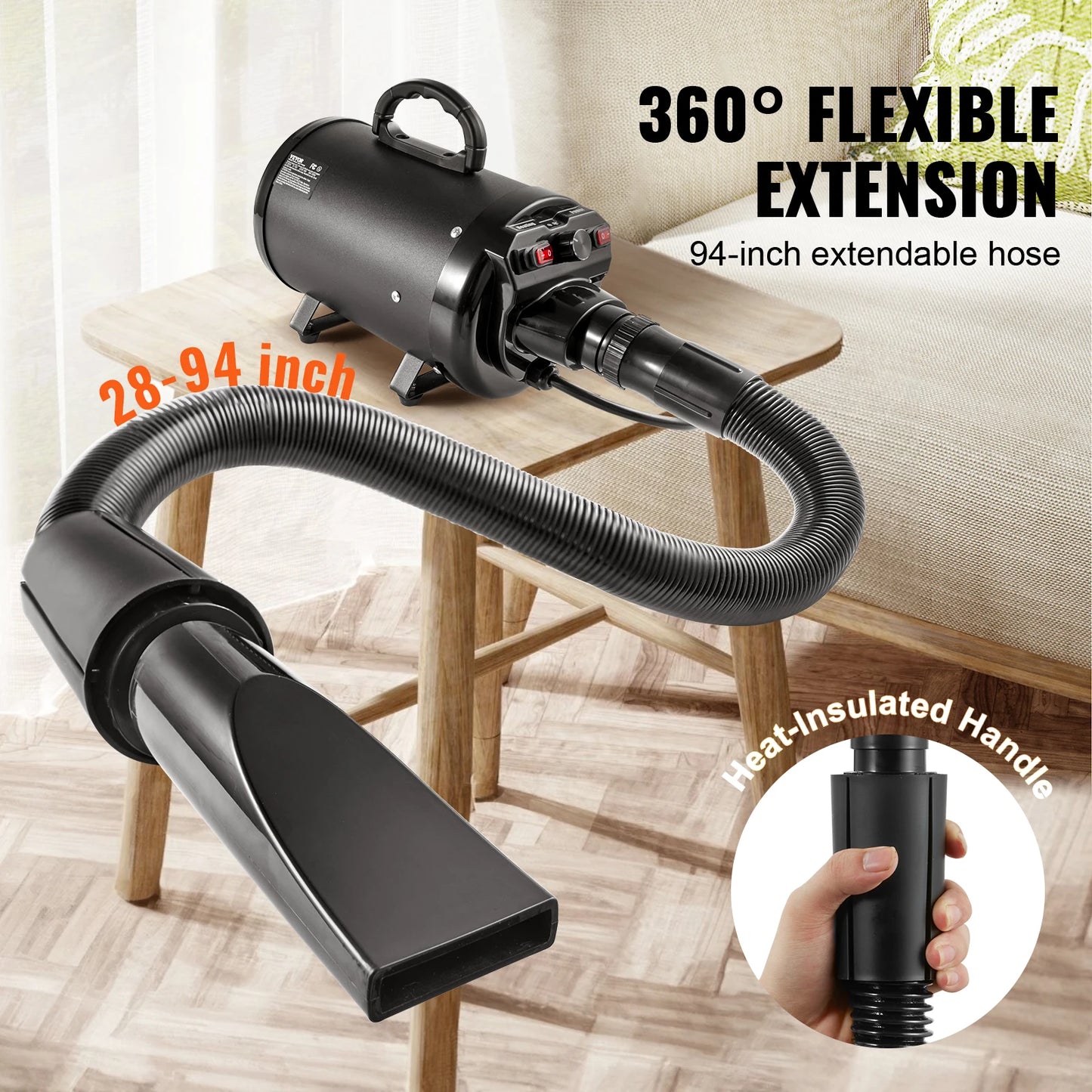 SucceBuy Dog Blow Dryer With Adjustable Speed And Extendable Hose