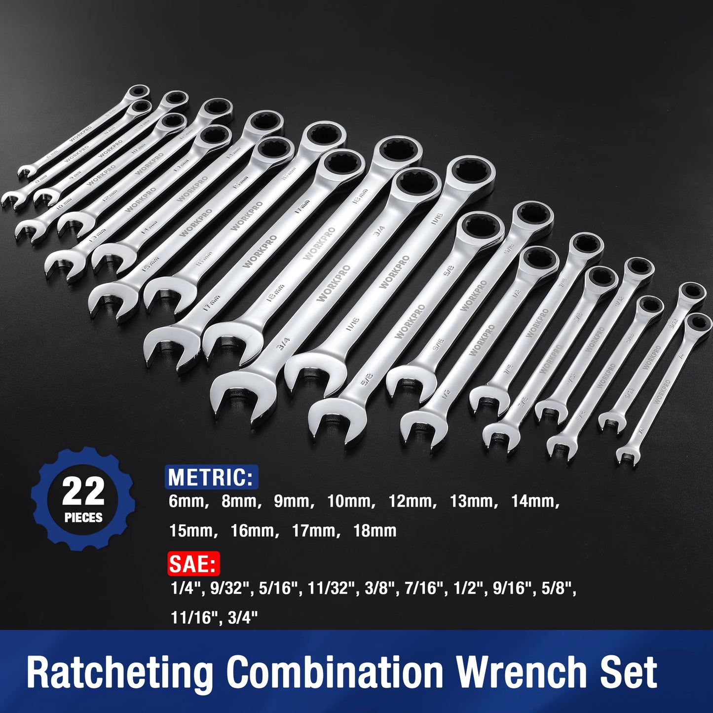 WORKPRO 21pc Ratcheting Wrench Set  with Box ,72 Teeth Wrench with Box, Wrench Repair  Tool Set