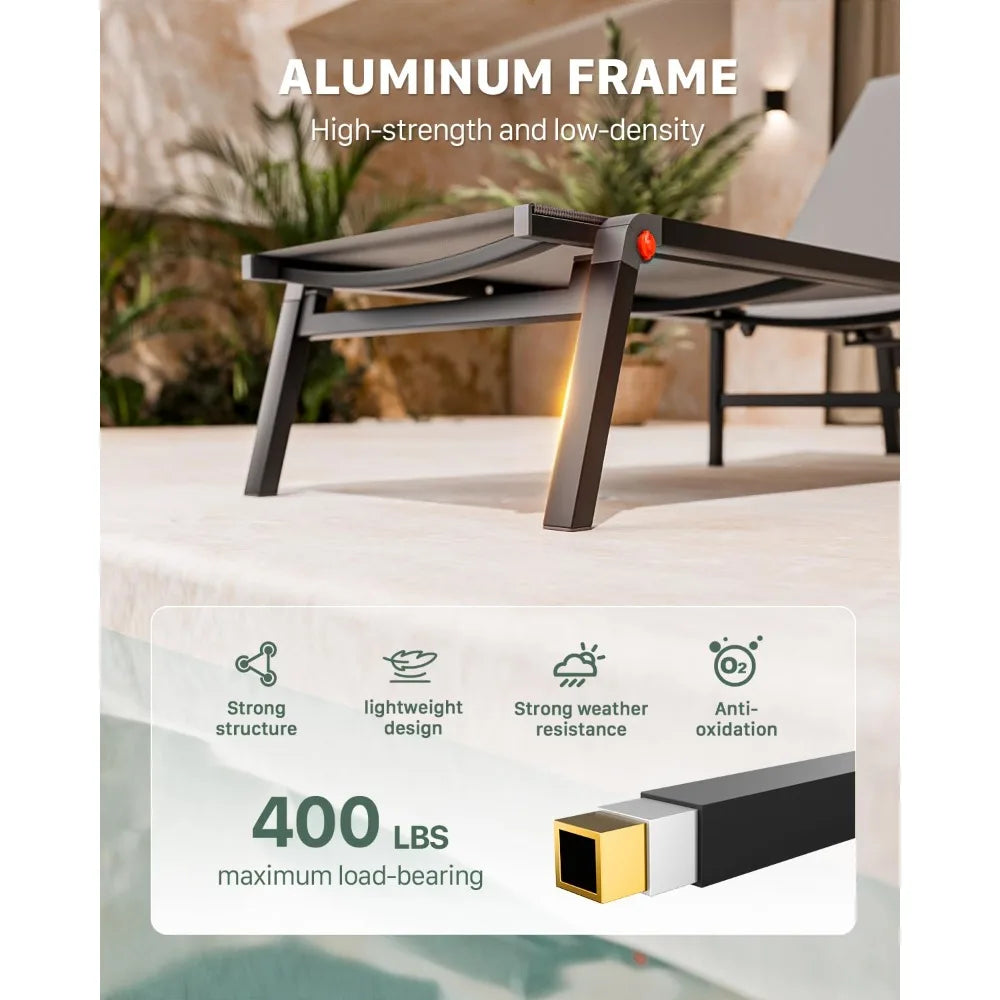 Adjustable Aluminum Chaise Lounge Chair Outdoor Metal Deck Lounger 5-Position Recliner Foldable Pool Chase Customized