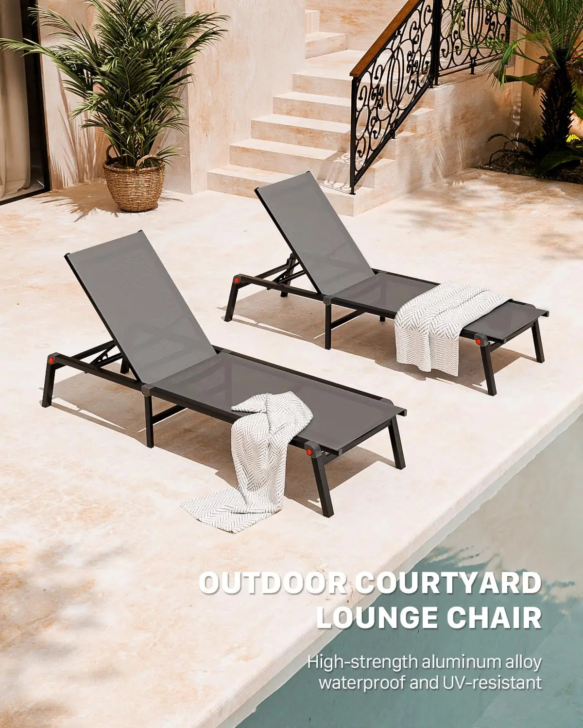 Adjustable Aluminum Chaise Lounge Chair Outdoor Metal Deck Lounger 5-Position Recliner Foldable Pool Chase Customized