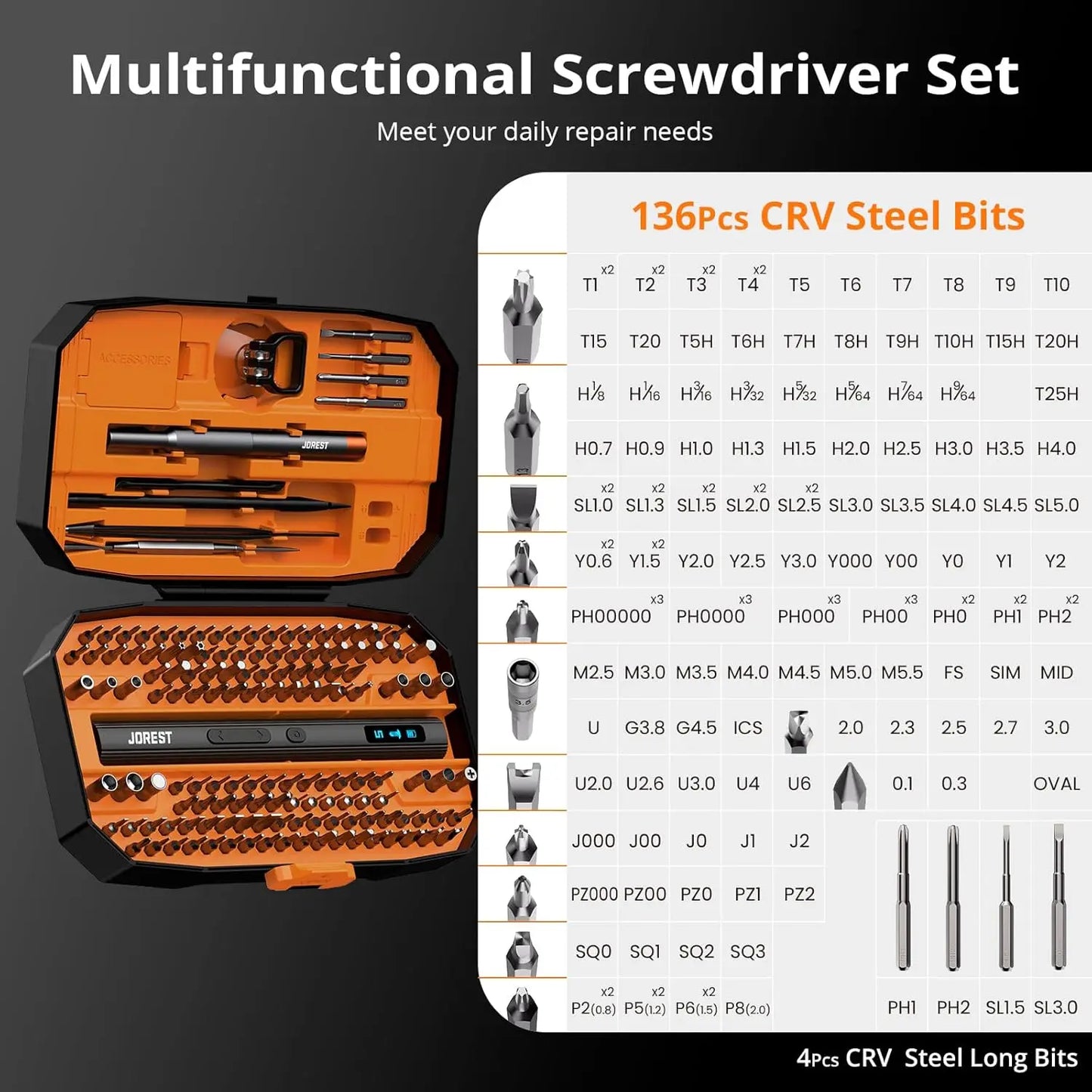155-in-1 Mini Cordless Electric Screwdriver Set, 5 Torque Levels, Magnetic Repair Kit for iPhone, PC, Laptop