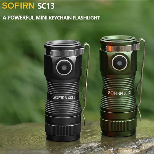 SOFIRN SC13 Mini Flashlight Black Green 519A/SST40 LED 1300lm Tactical 18350 6000K Keychain Emergency Torch