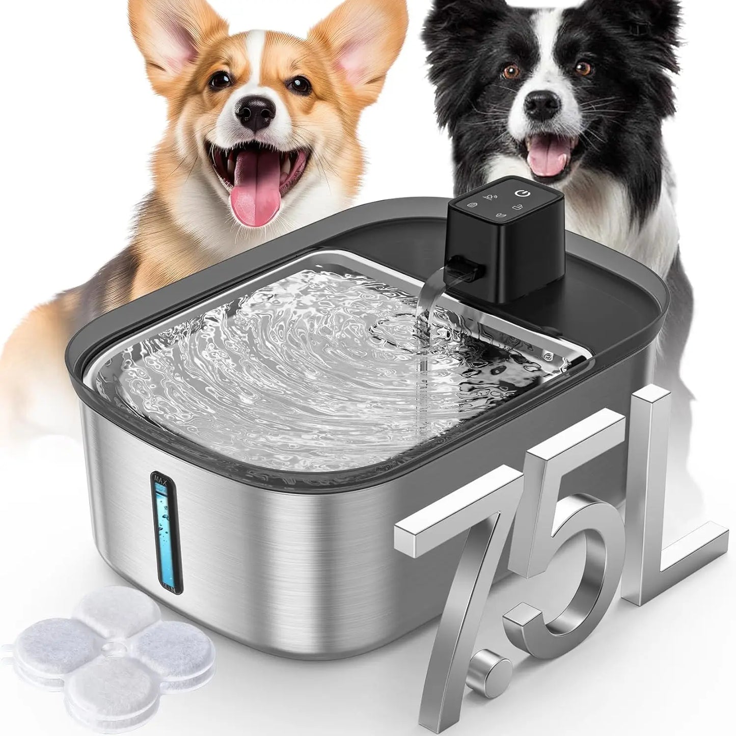 Large Dog Water Fountain With Motion Sensor Stainless Steel