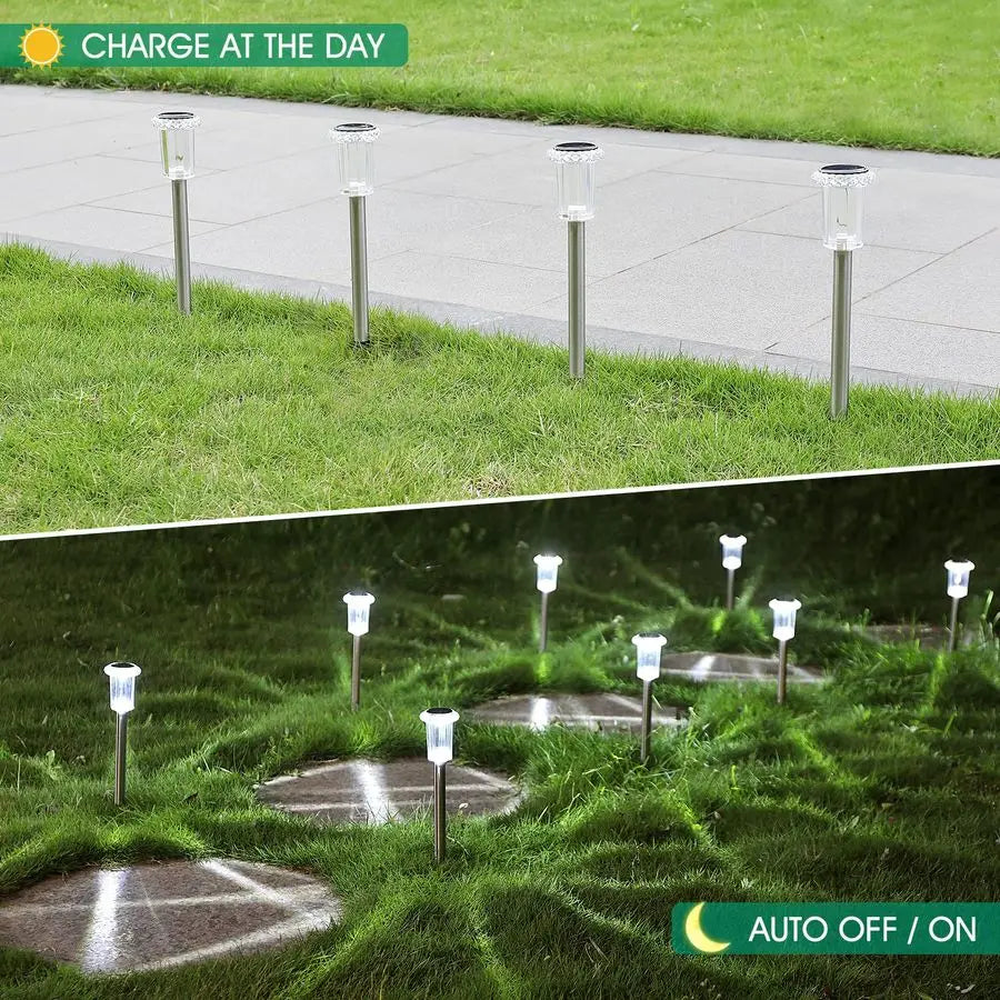 Solar Lights Outdoor, 15 Pack Waterproof Stainless Steel Solar Stake Lights for Pathway Garden Yard Path Walkway Driveway Lawn P