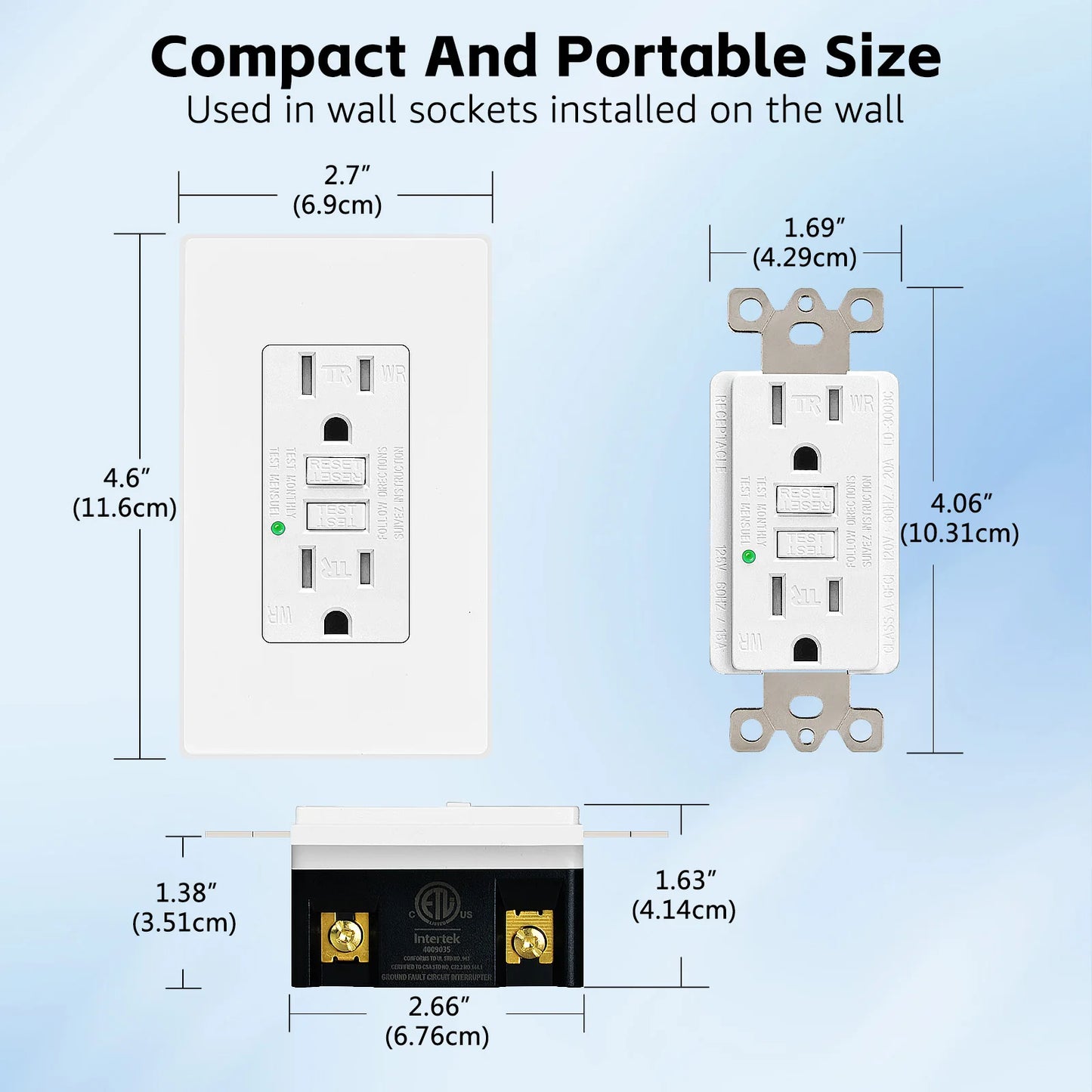 NineLeaf GFCI Outlet Receptacle 15/20A Weather Resistant Tamper Resistant Outdoor