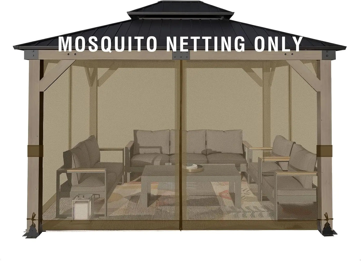 Universal 10x12 ft Gazebo Mosquito Netting Replacement, 4-Panel Sidewalls with Double Zippers for Patio and Backyard