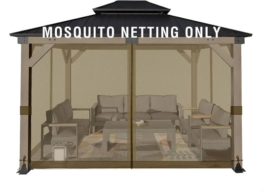 Universal 10x12 ft Gazebo Mosquito Netting Replacement, 4-Panel Sidewalls with Double Zippers for Patio and Backyard