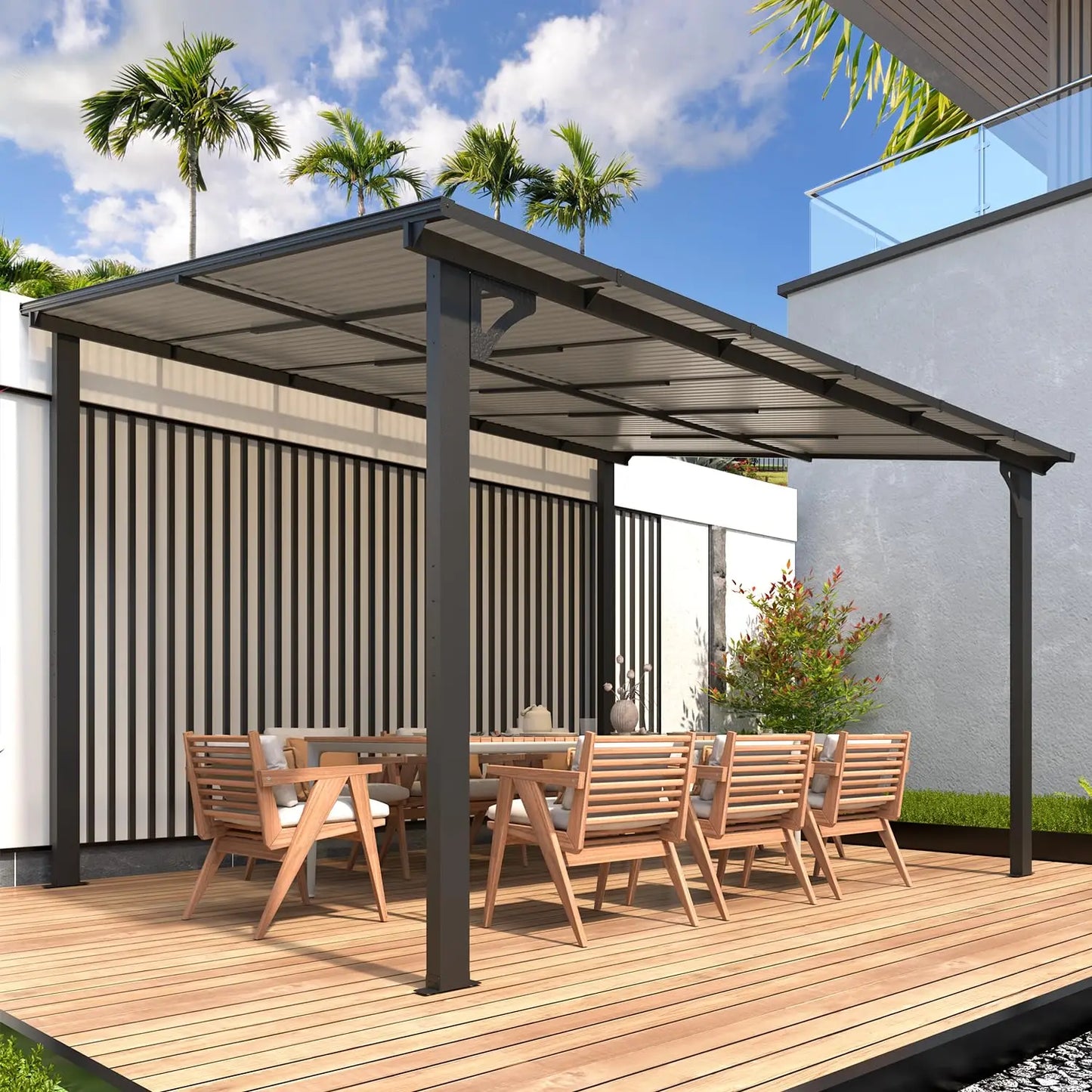 12x10 Hard Top Gazebo Pergola Outdoor Patio Lean to Canopy Awning for Deck Porch Backyard, Customized