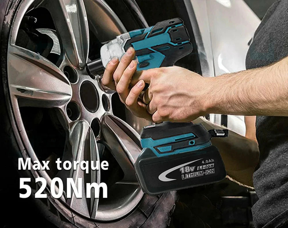 1/2 inch 520NM Brushless Cordless Electric Impact Wrench Power Tools Compatible 18V Battery Wrench with Toolbox Set