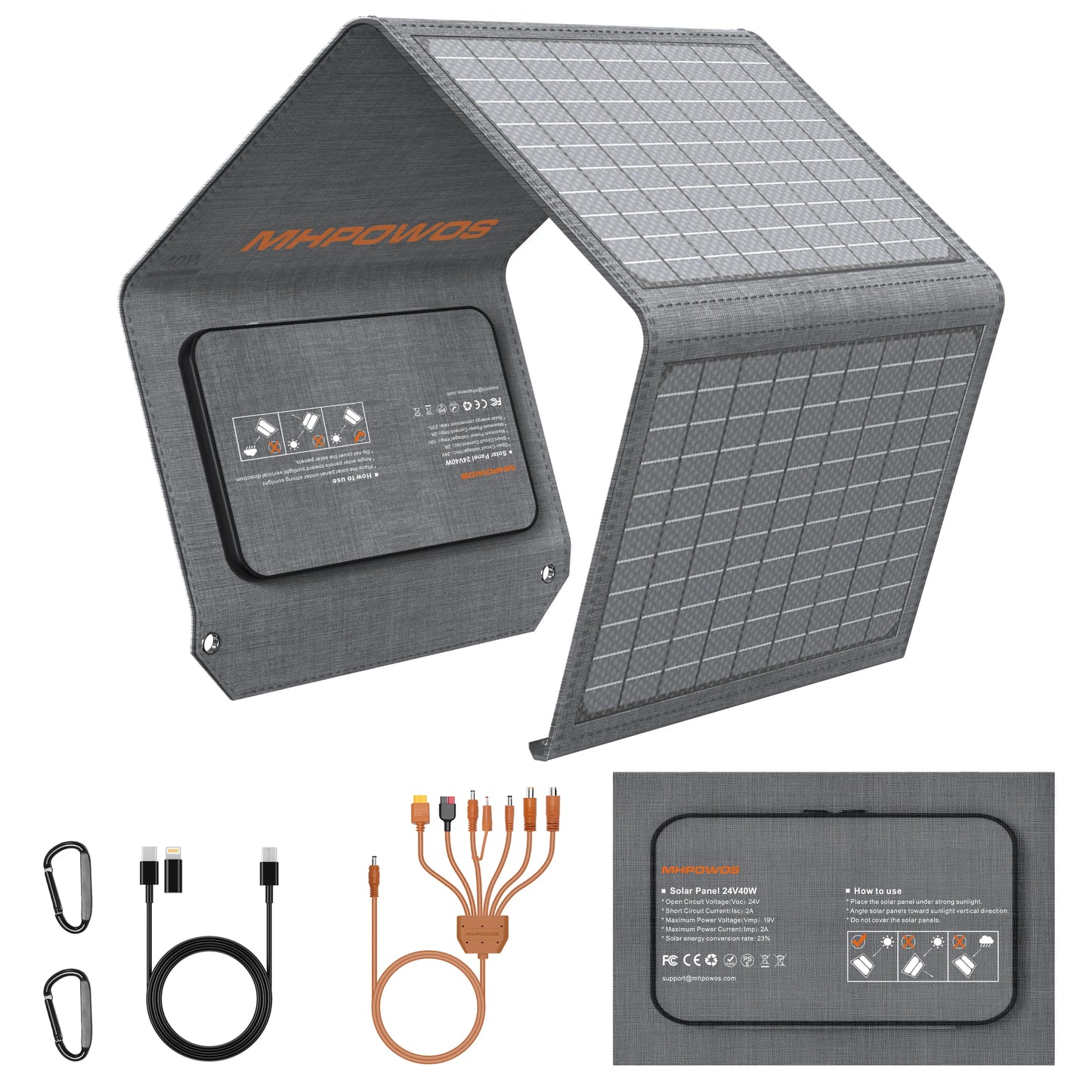 MHPOWOS 40W Foldable Solar Panel Portable 5V USB Charger