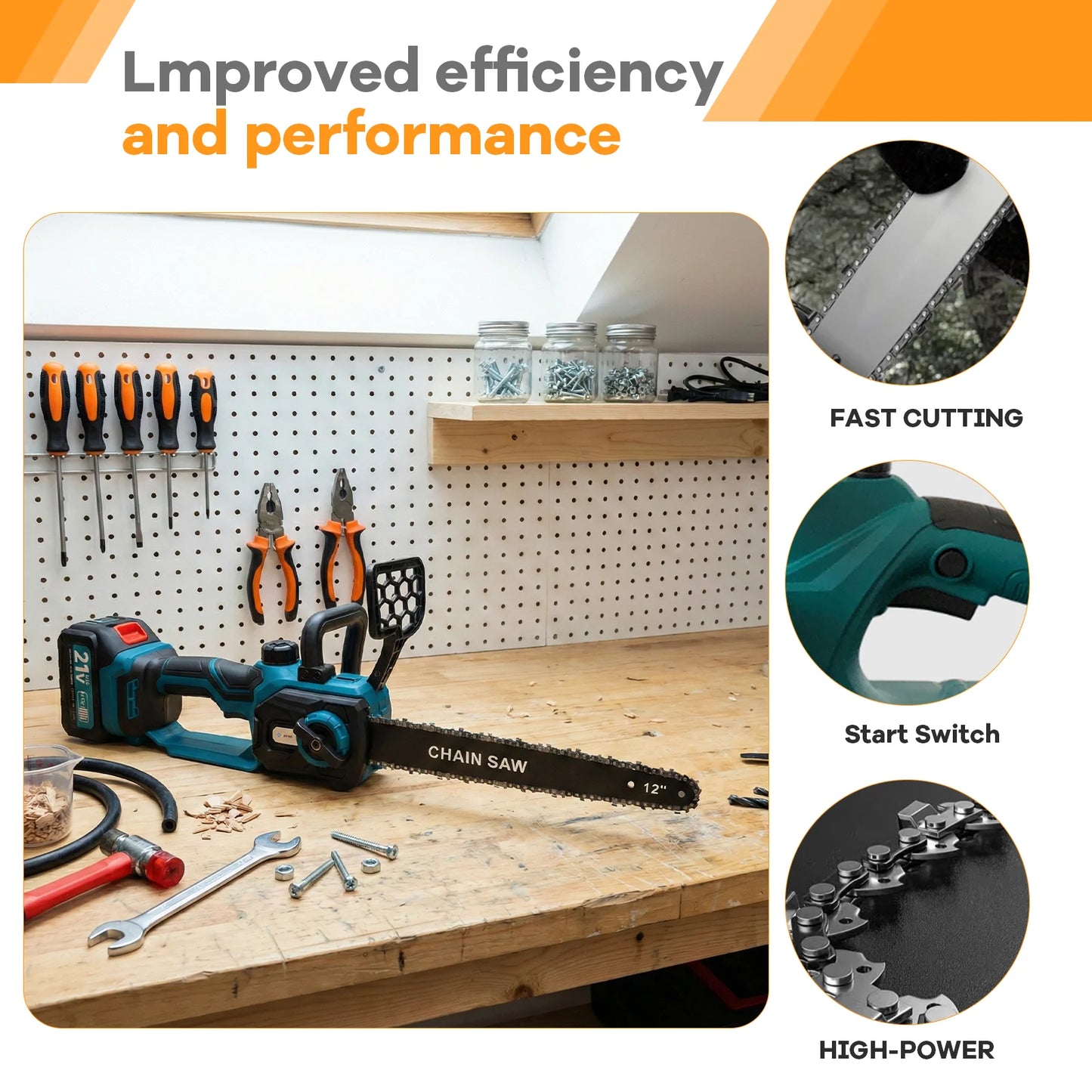 XYSD 12 in Electric Chainsaw Cordless, 21v ,2x3000mah Battery Handheld Chainsaw for Tree Trimming Electric Tree Trimmer Saw