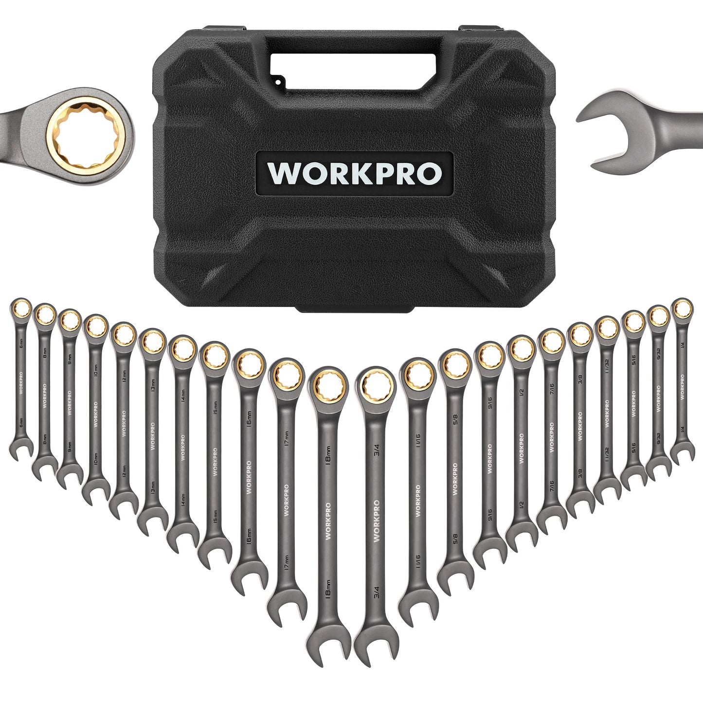 WORKPRO 21pc Ratcheting Wrench Set  with Box ,72 Teeth Wrench with Box, Wrench Repair  Tool Set