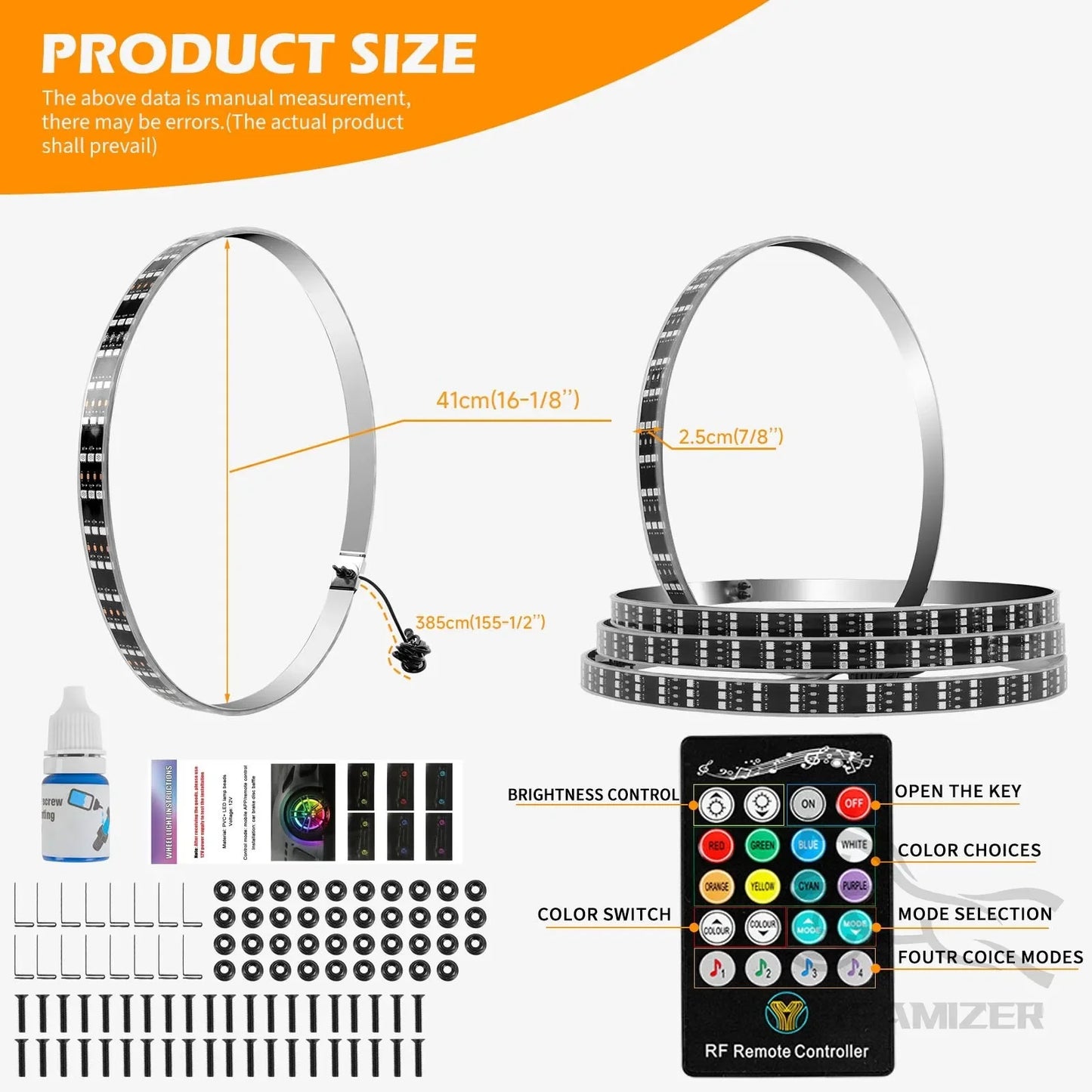 RGB Car Hub Lamp Kit With Waterproof LED Strip Lights
